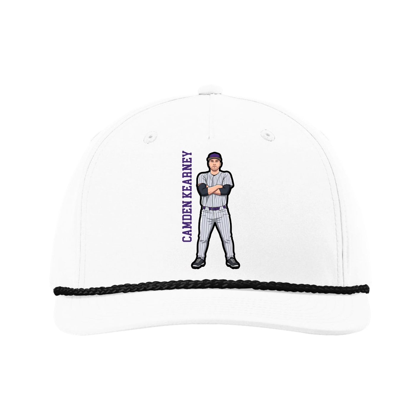 Five-Panel Classic Rope Cap — Name Vertical in White