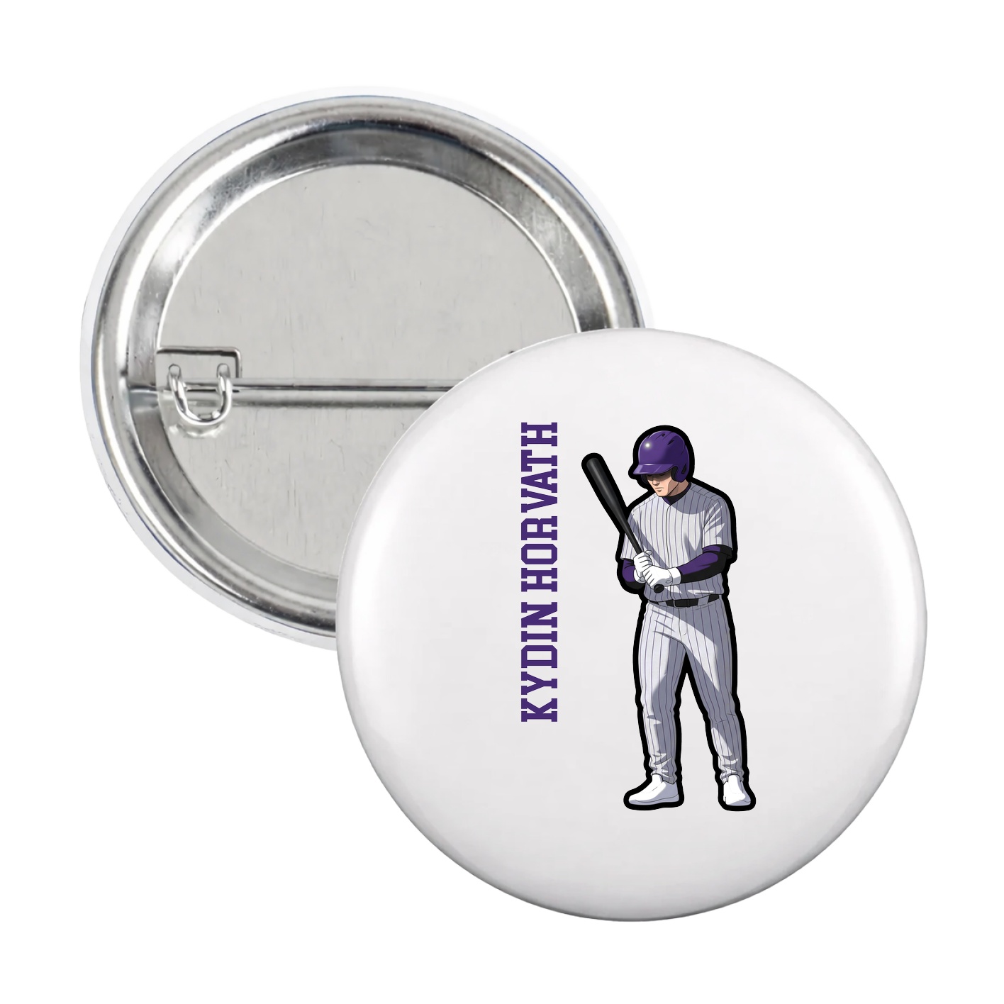 Game Day Button — Name Vertical in White