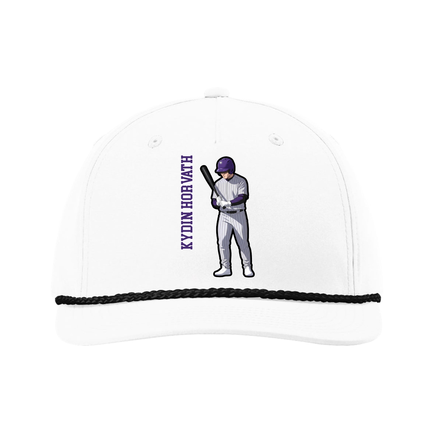Five-Panel Classic Rope Cap — Name Vertical in White