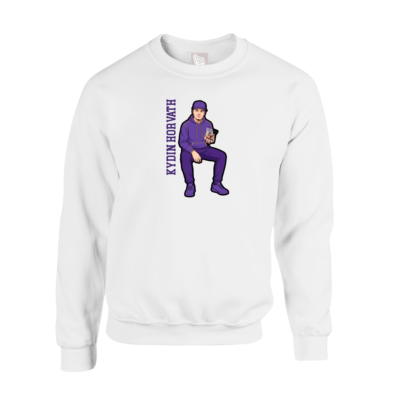 Fleece Crew — Name Vertical in White
