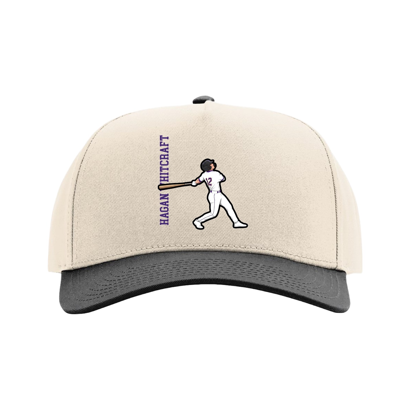 Full Fabric Five-Panel Champ Cap — Name Vertical in Cream/Black
