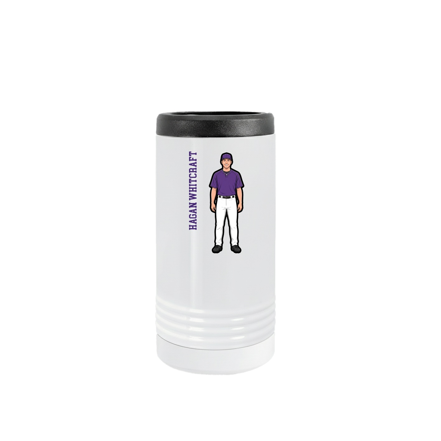 Slim Beverage Holder — Name Vertical in White