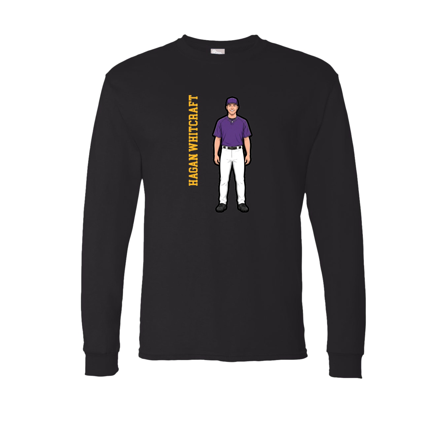 Long Sleeve Tee — Name Vertical in Black