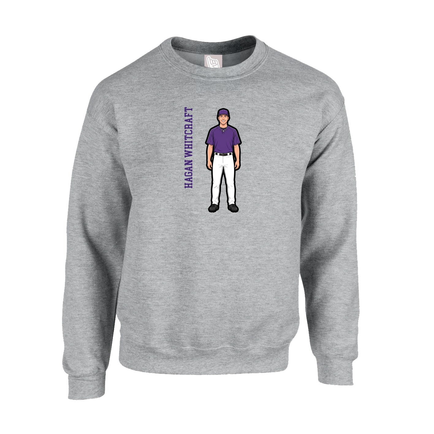 Fleece Crew — Name Vertical in Grey