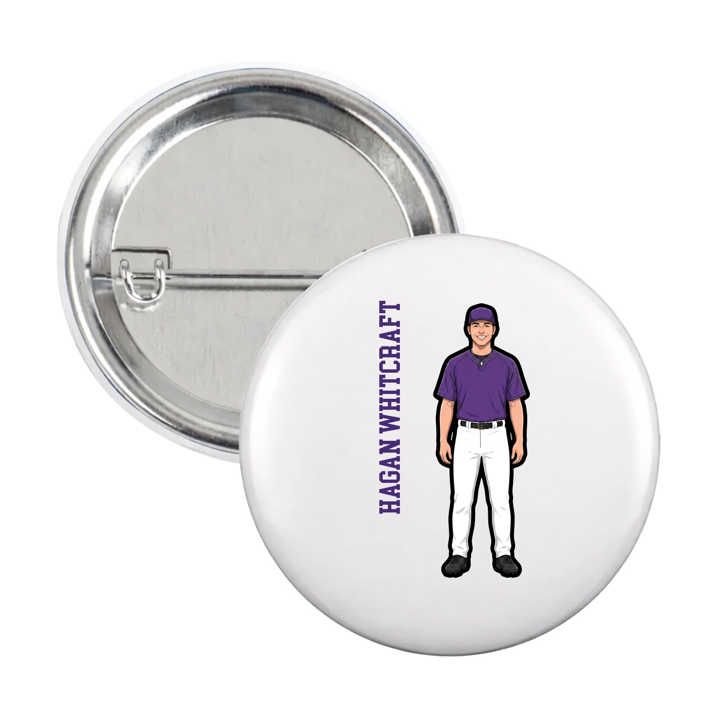 Game Day Button — Name Vertical in White