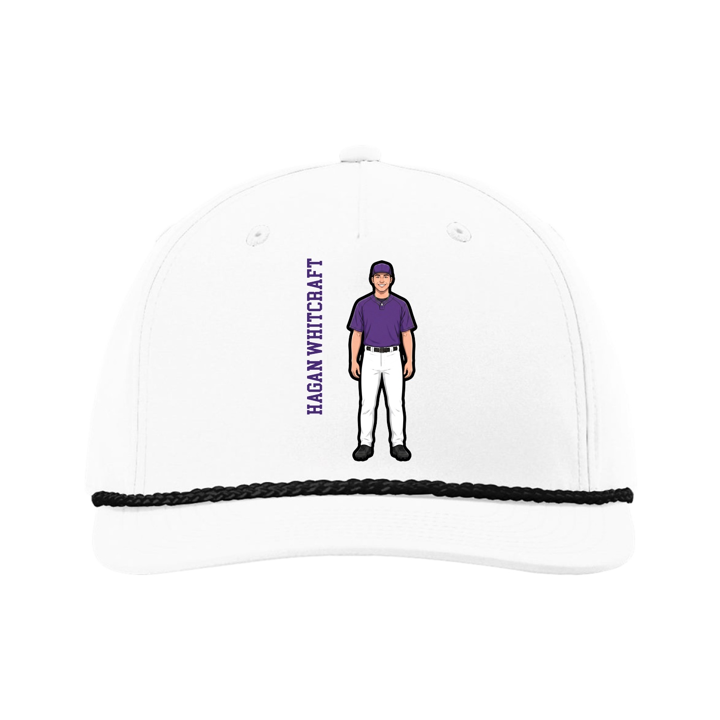 Five-Panel Classic Rope Cap — Name Vertical in White