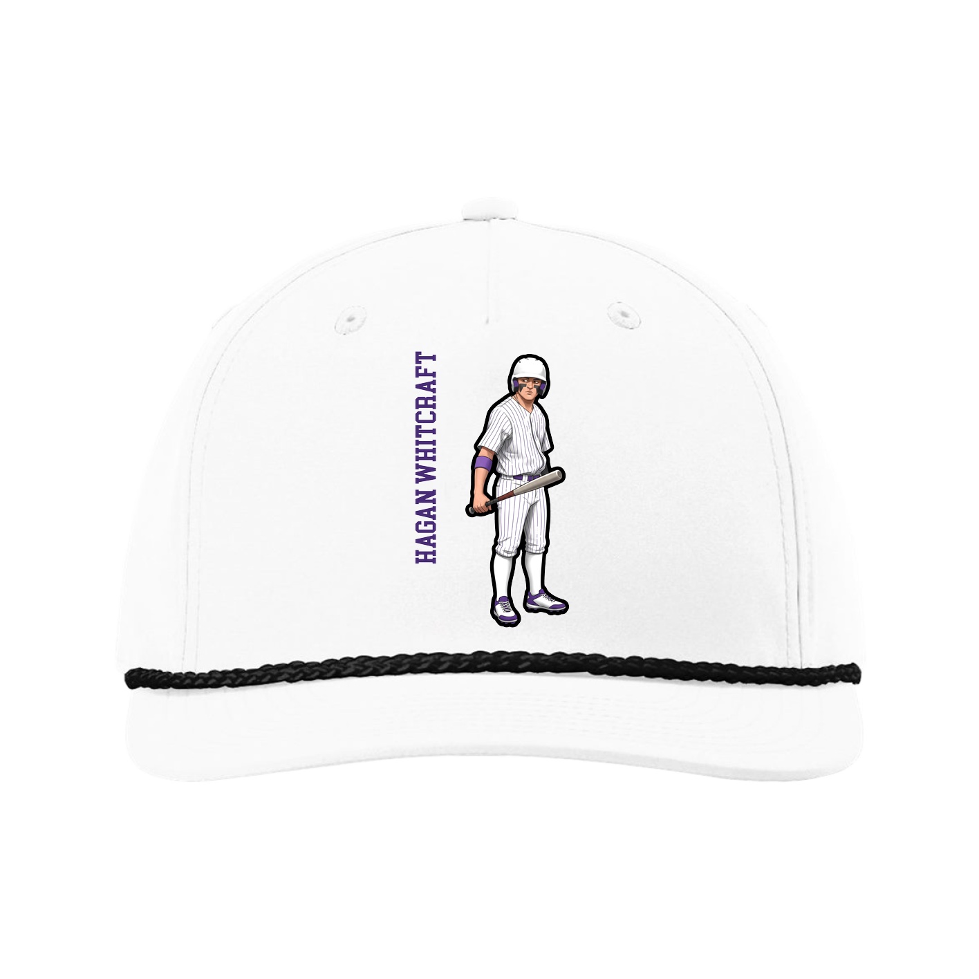 Five-Panel Classic Rope Cap — Name Vertical in White