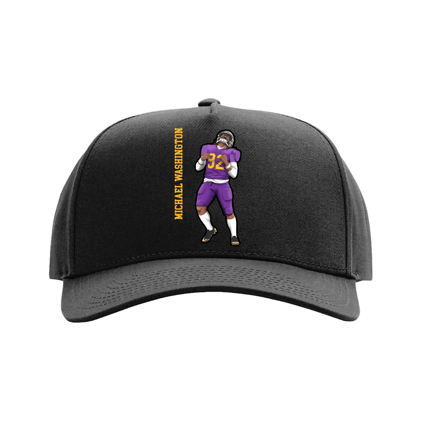 Full Fabric Five-Panel Champ Cap — Name Vertical in Black