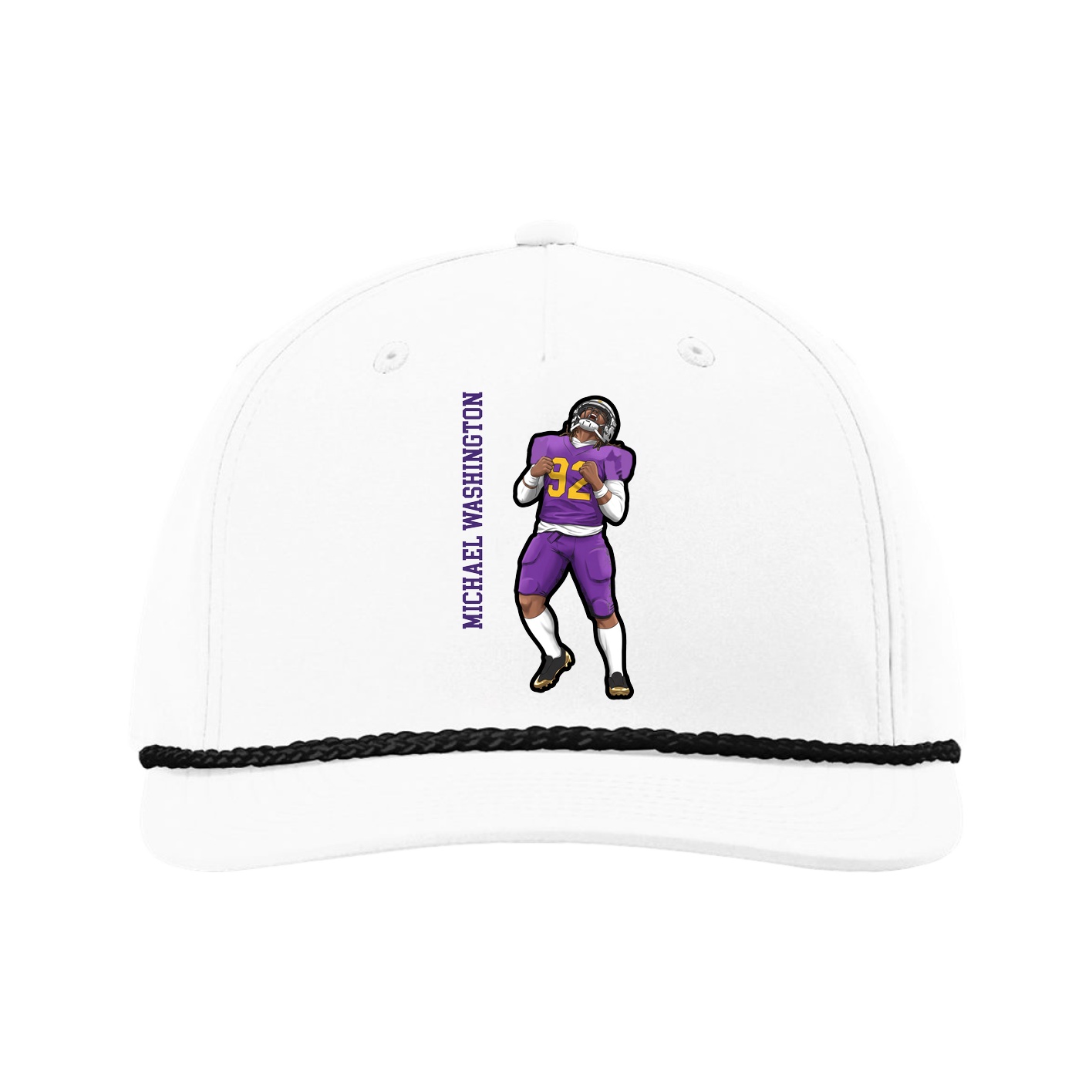 Five-Panel Classic Rope Cap — Name Vertical in White