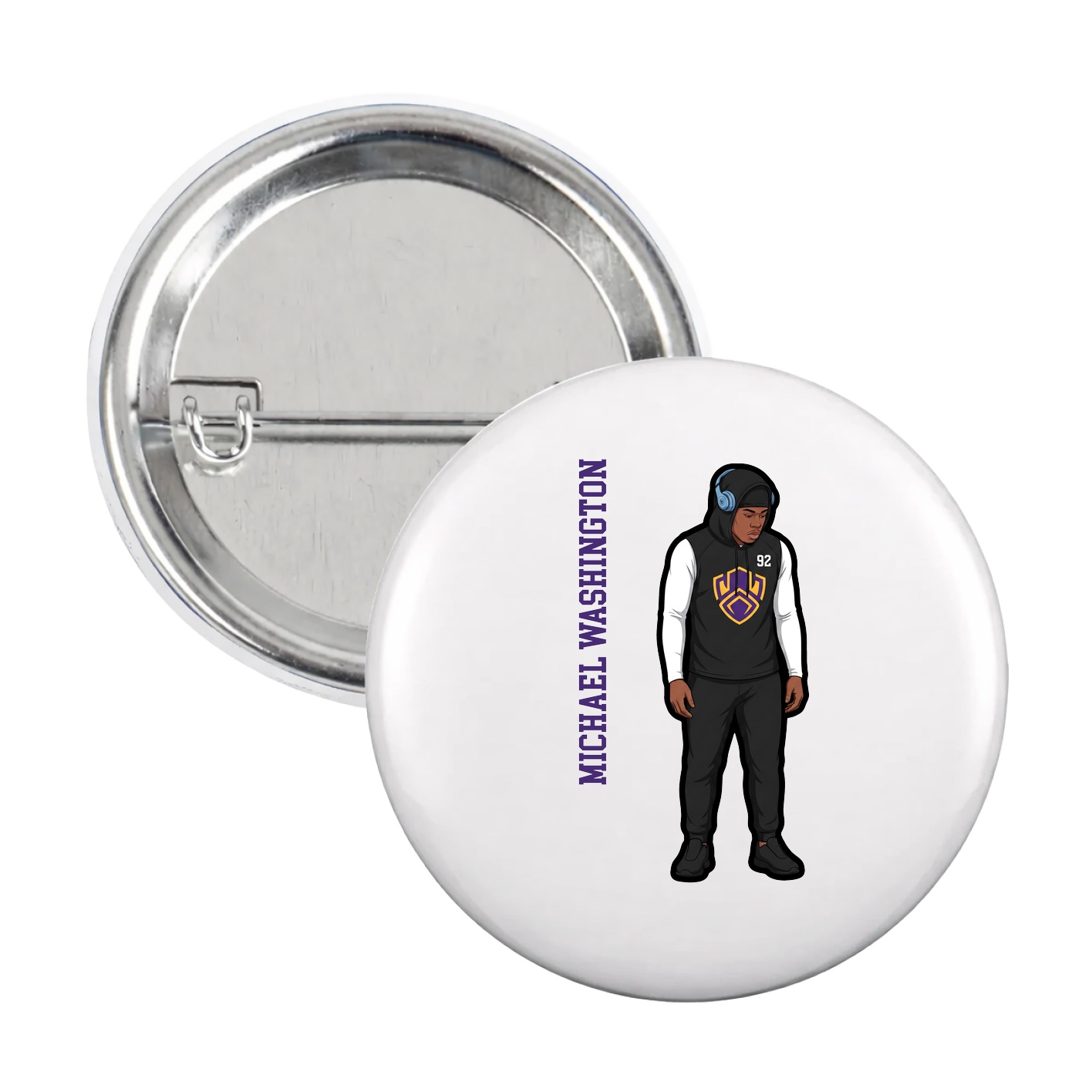 Game Day Button — Name Vertical in White