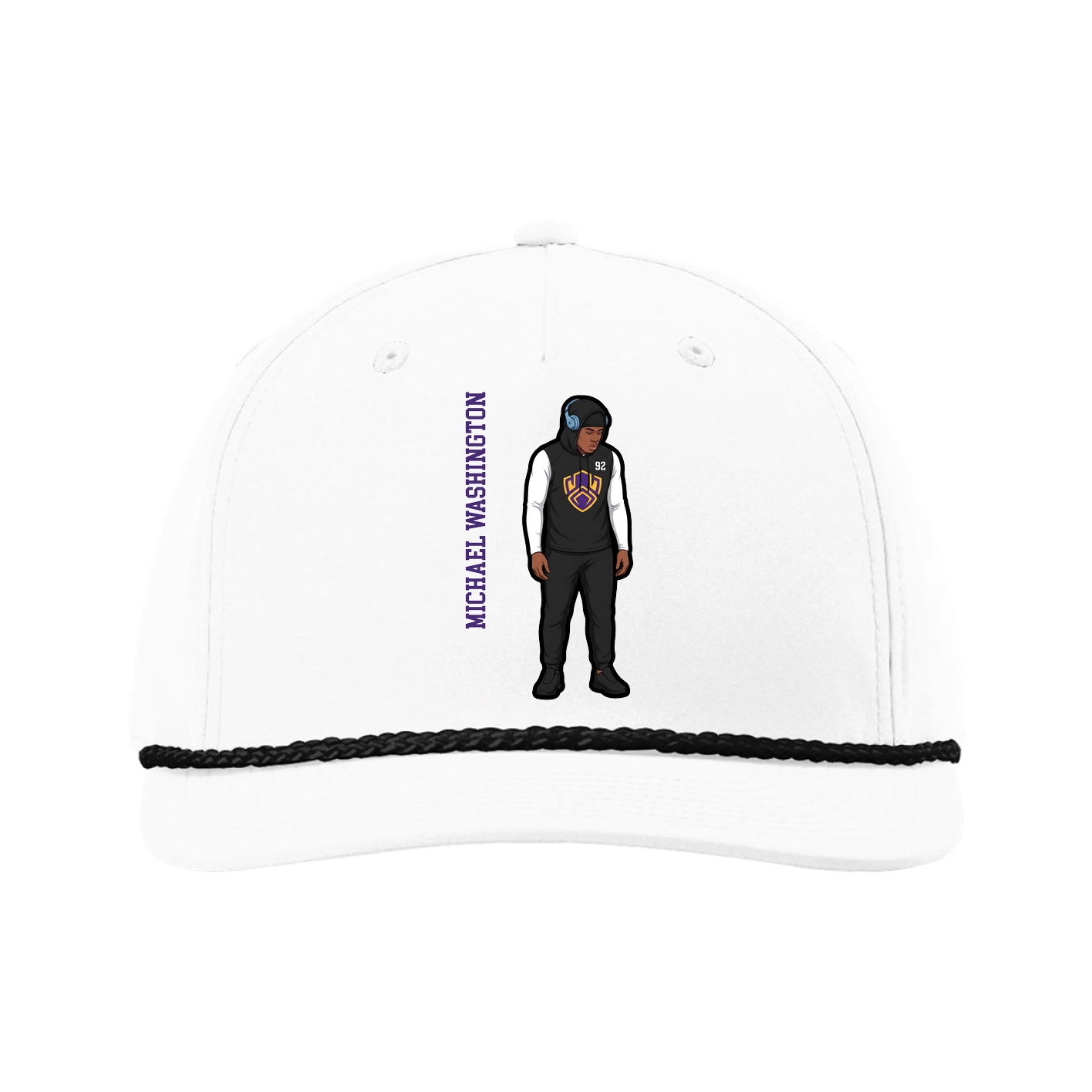 Five-Panel Classic Rope Cap — Name Vertical in White