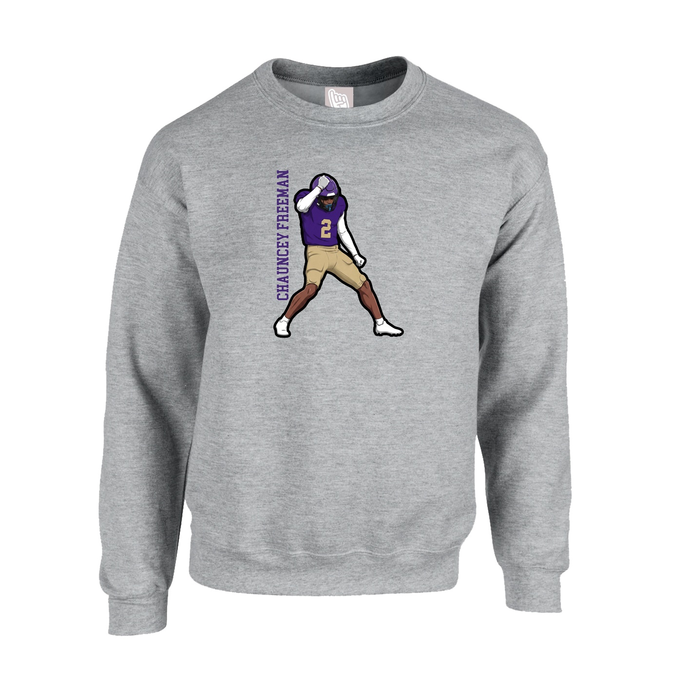 Fleece Crew — Name Vertical in Grey