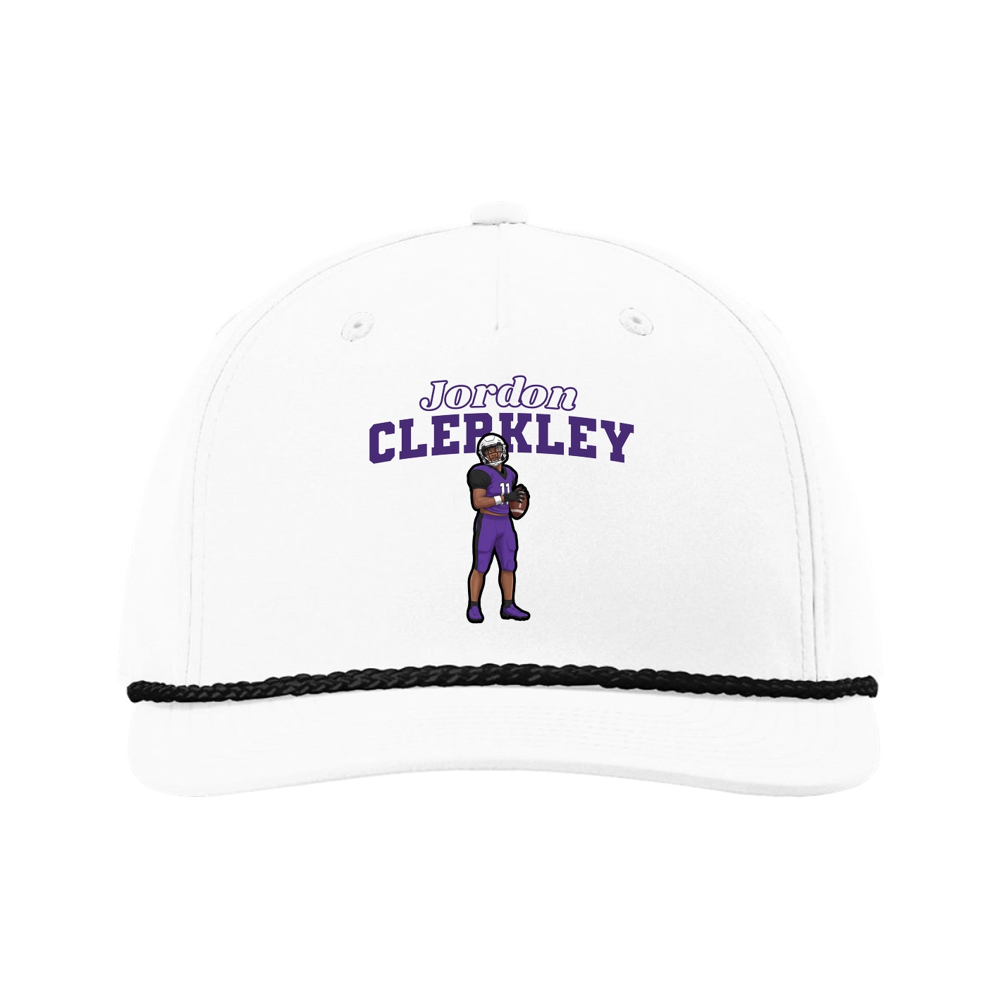 Five-Panel Classic Rope Cap — Name Arch in White