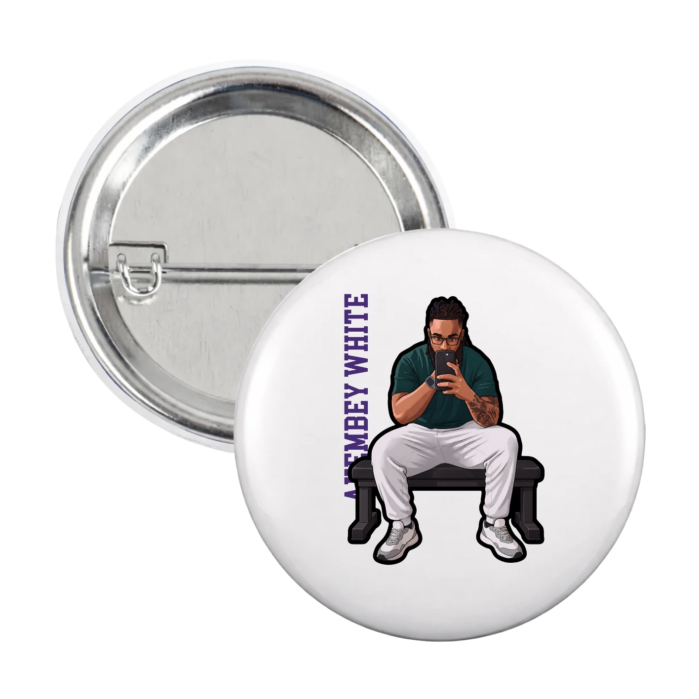 Game Day Button — Name Vertical in White