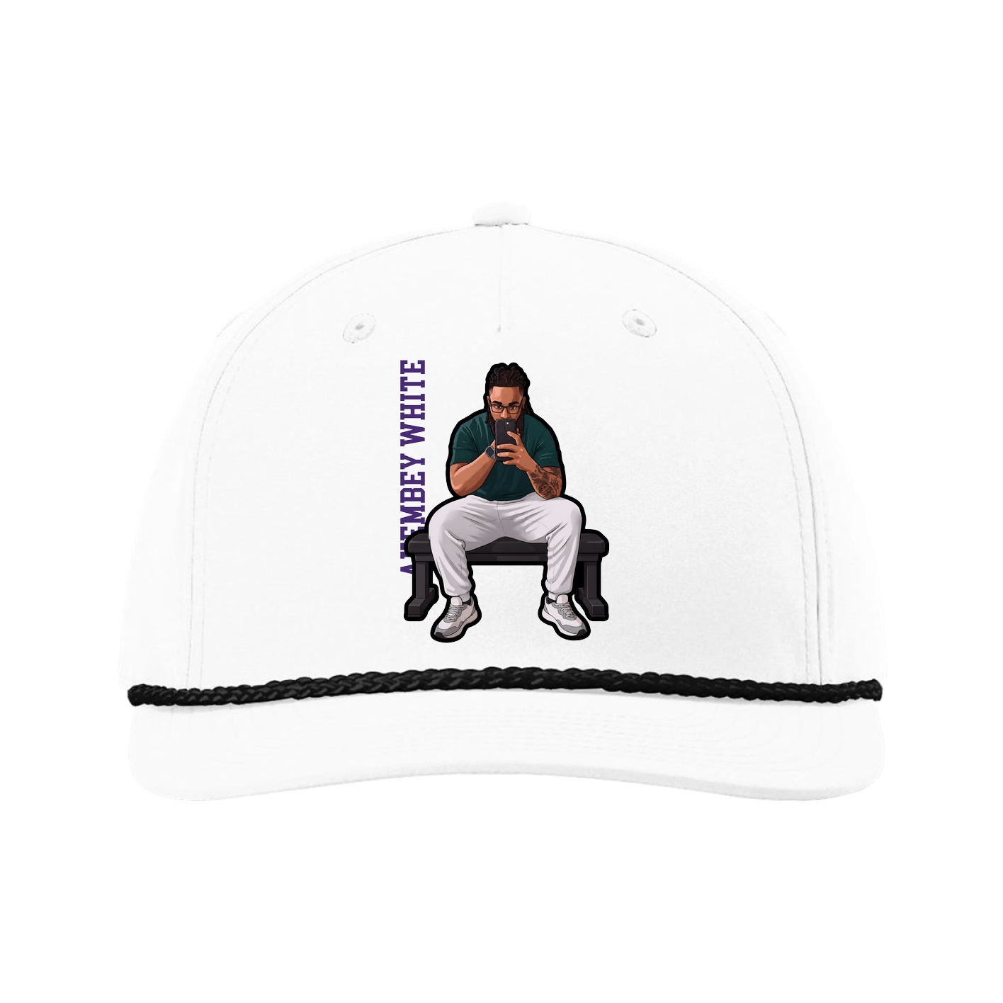 Five-Panel Classic Rope Cap — Name Vertical in White