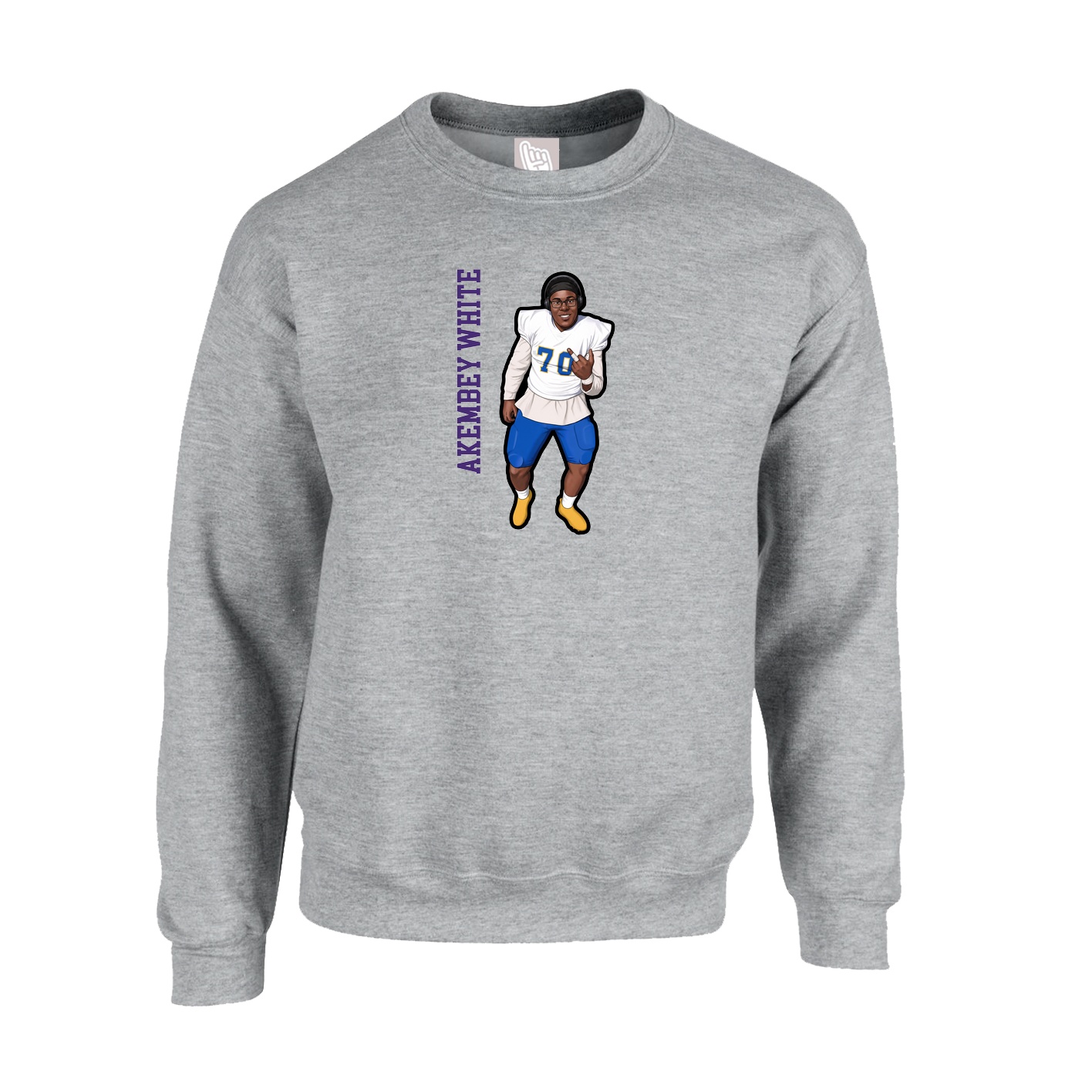 Fleece Crew — Name Vertical in Grey