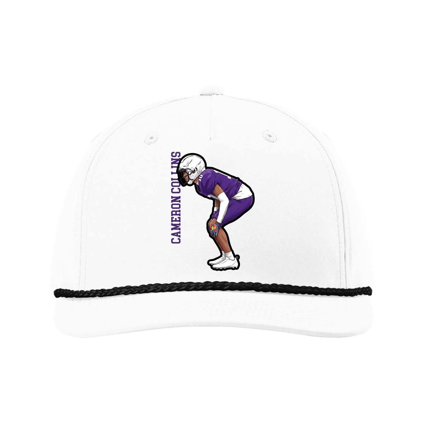 Five-Panel Classic Rope Cap — Name Vertical in White