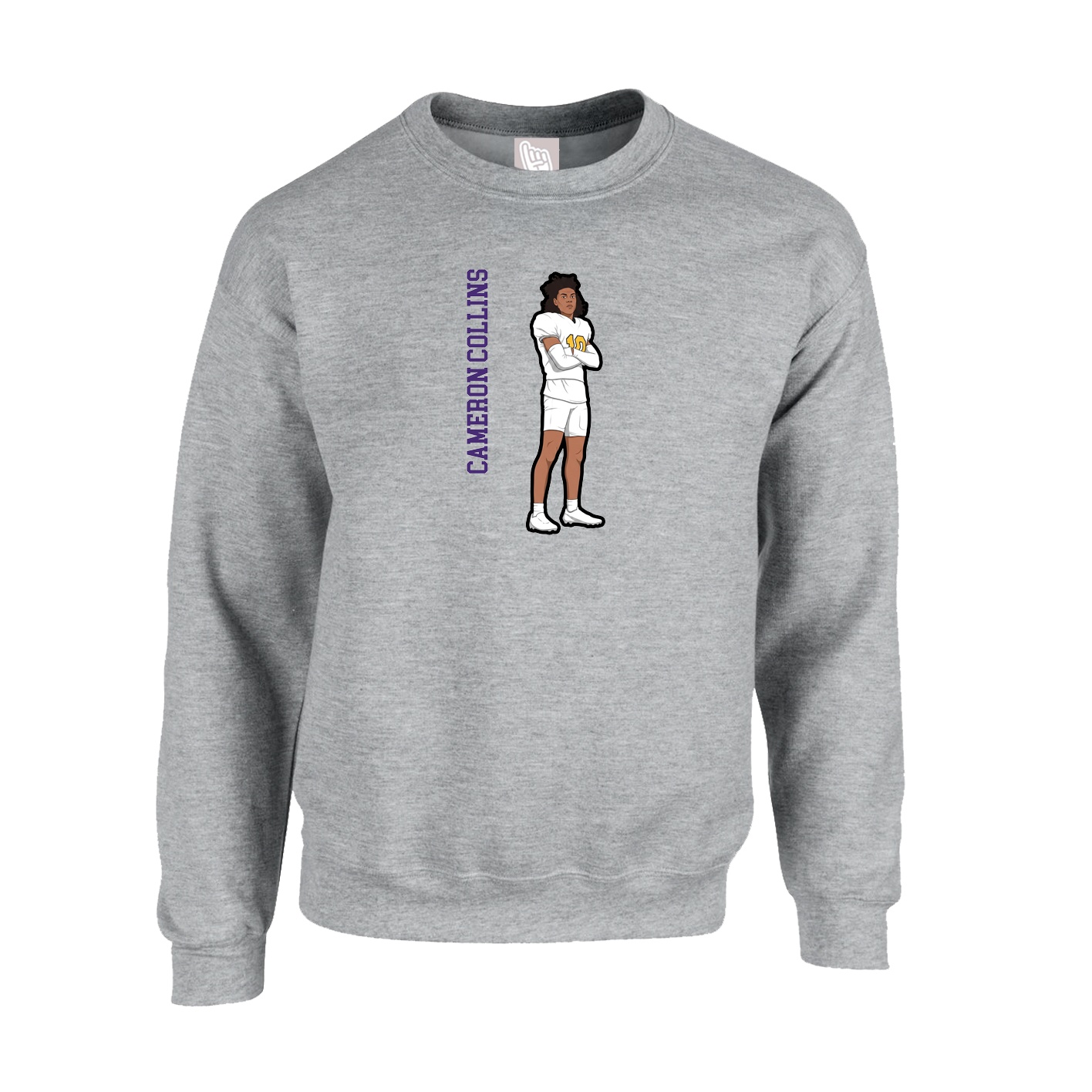 Fleece Crew — Name Vertical in Grey