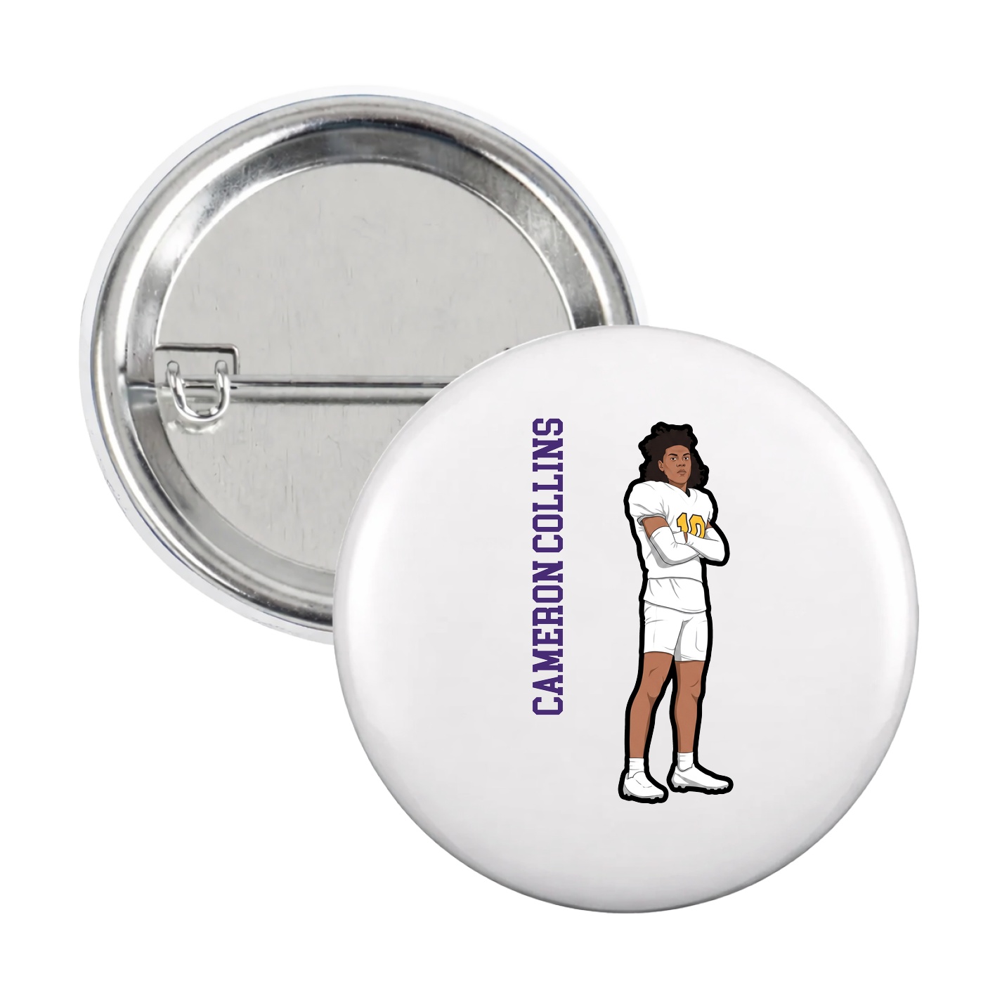 Game Day Button — Name Vertical in White