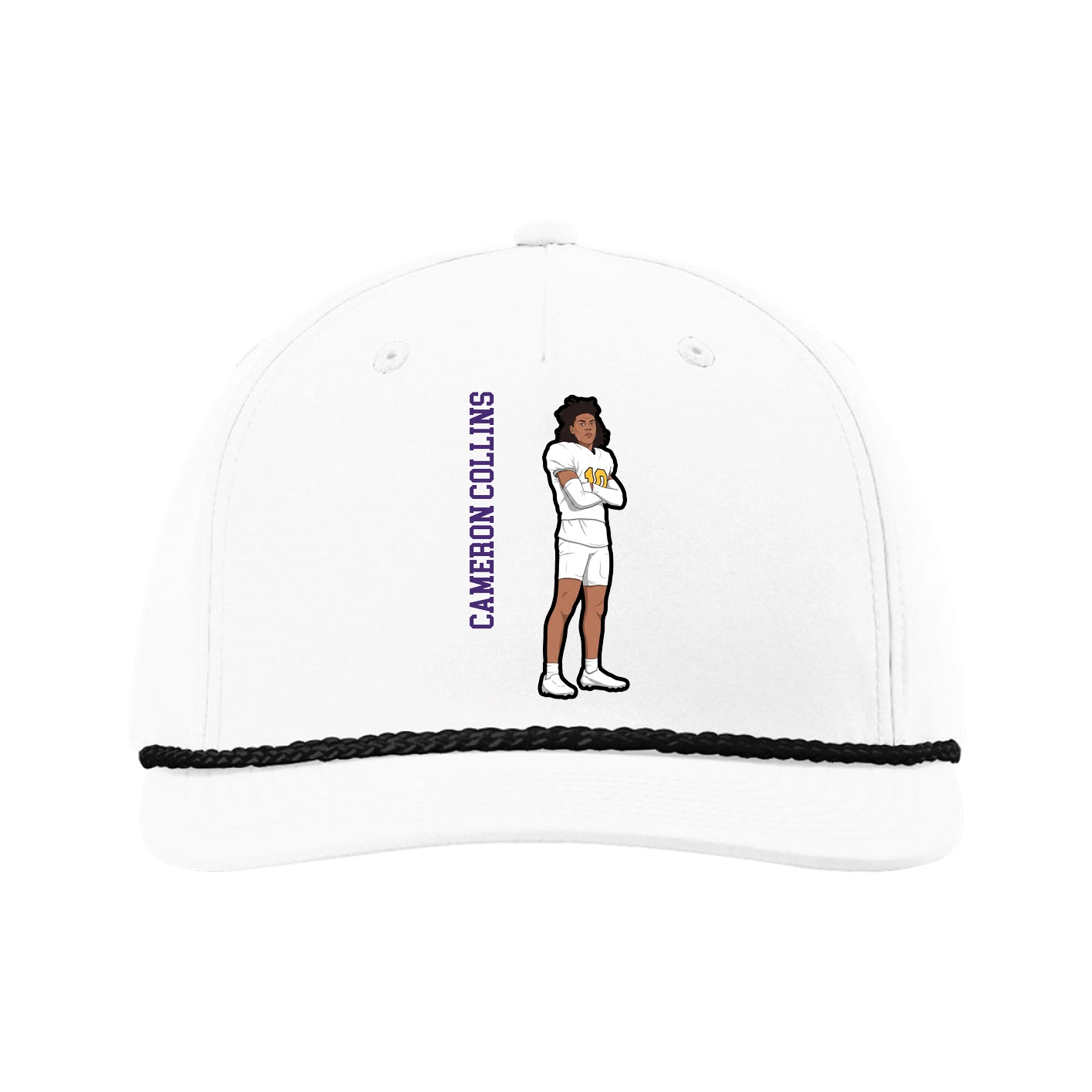 Five-Panel Classic Rope Cap — Name Vertical in White
