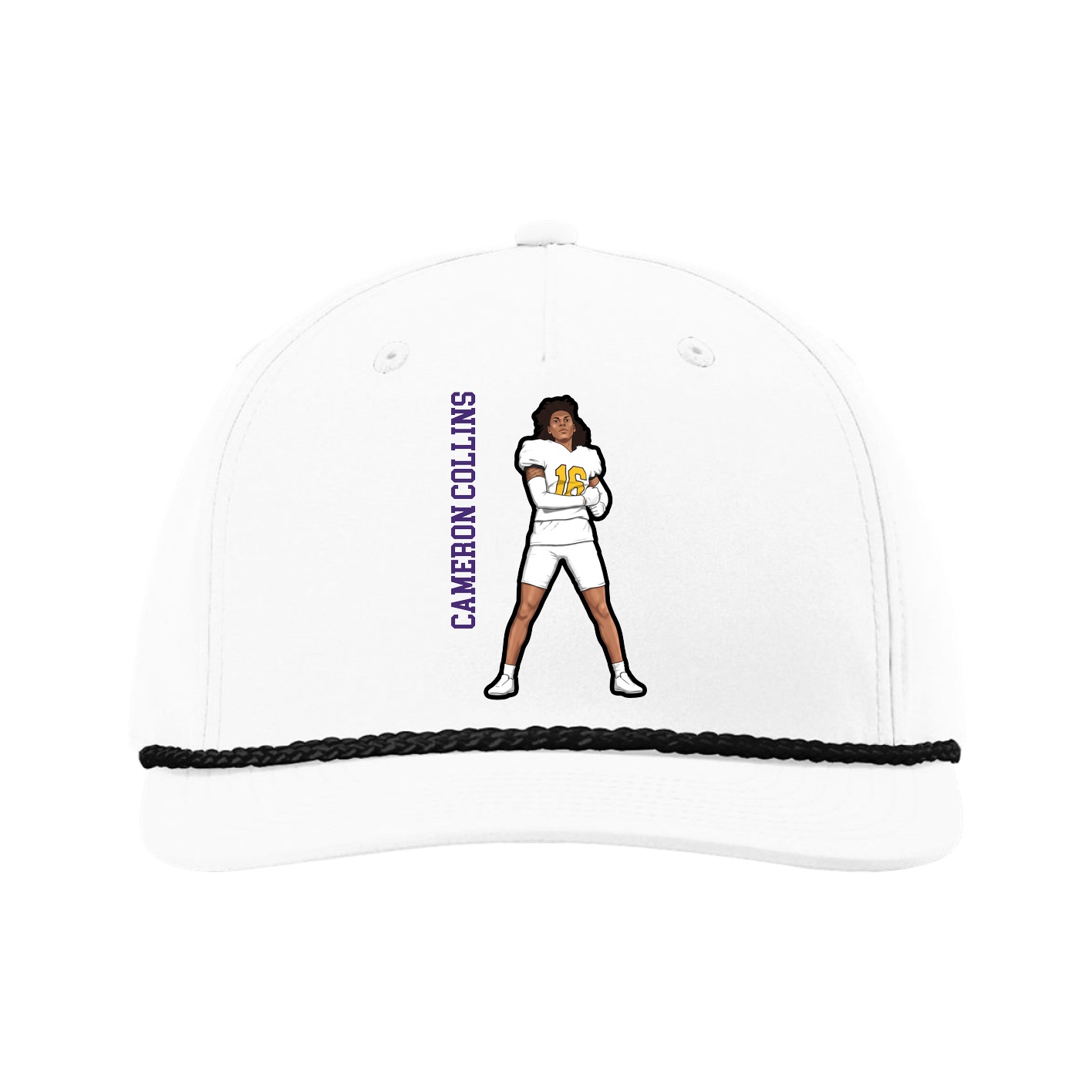 Five-Panel Classic Rope Cap — Name Vertical in White