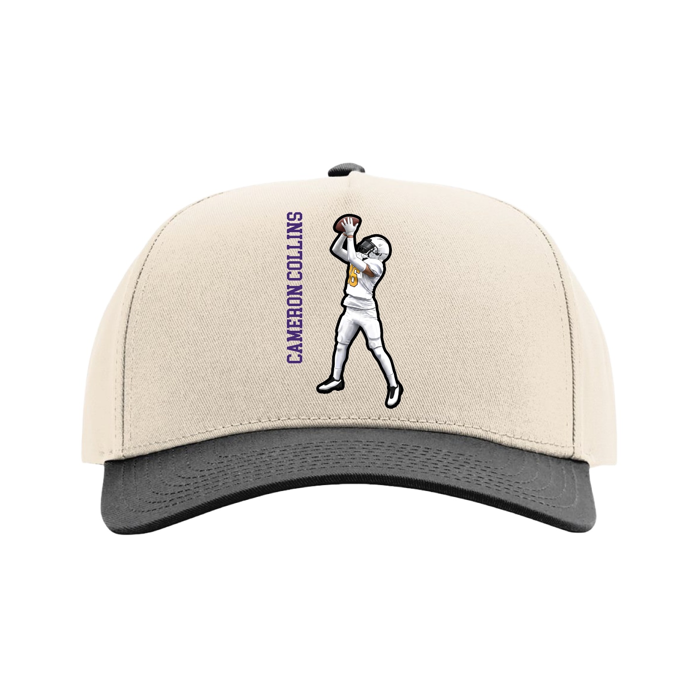 Full Fabric Five-Panel Champ Cap — Name Vertical in Cream/Black