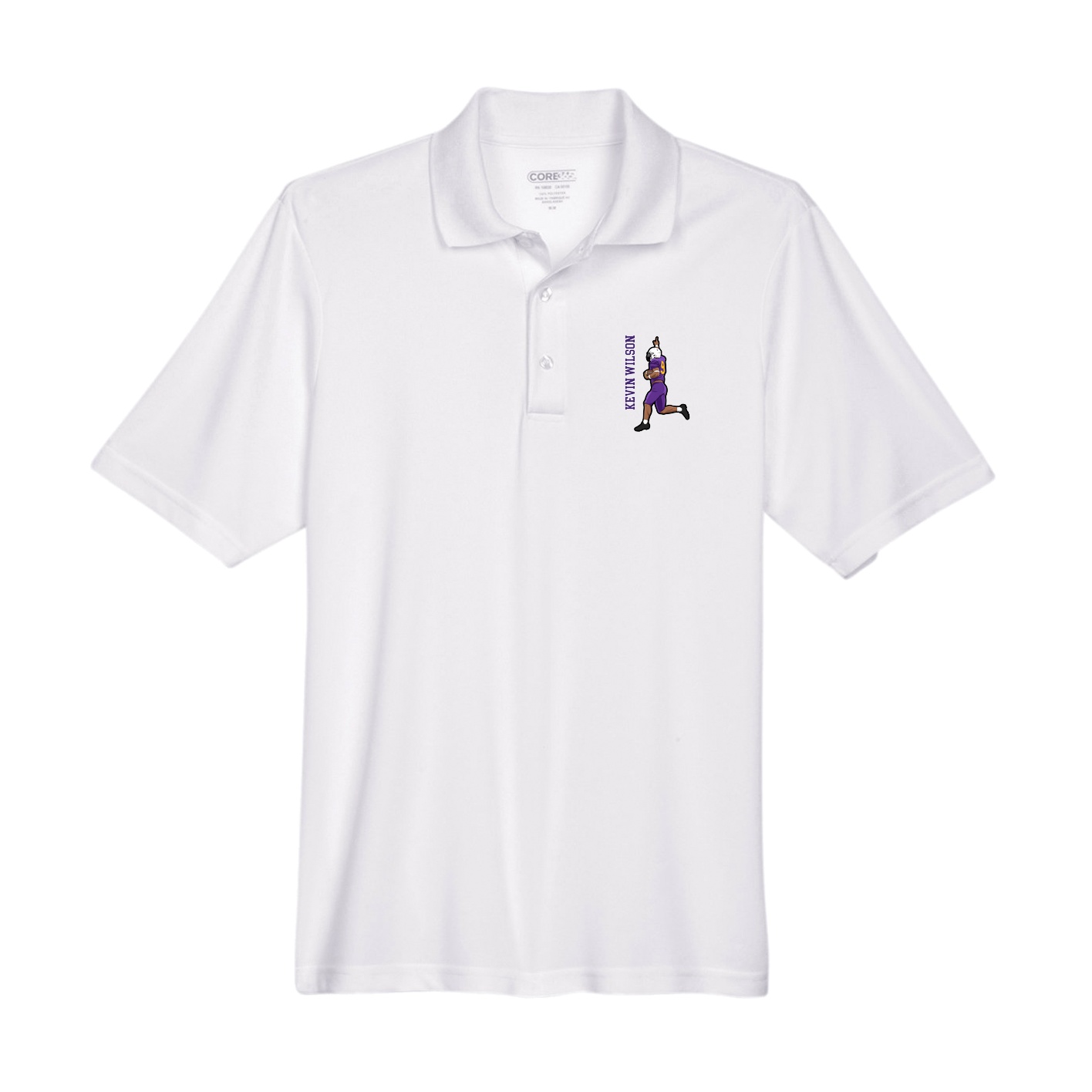 Performance Polo — Name Vertical in White
