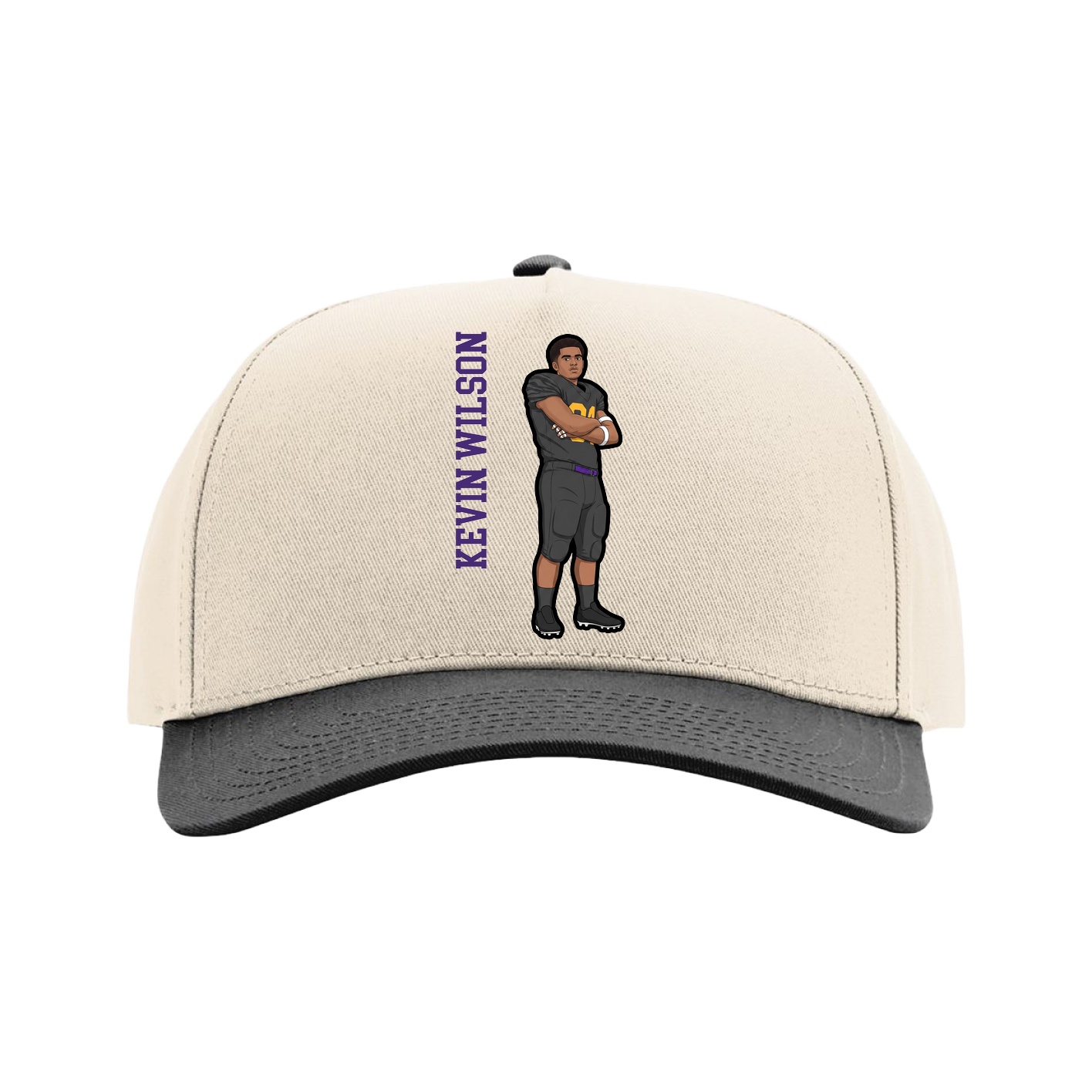 Full Fabric Five-Panel Champ Cap — Name Vertical in Cream/Black
