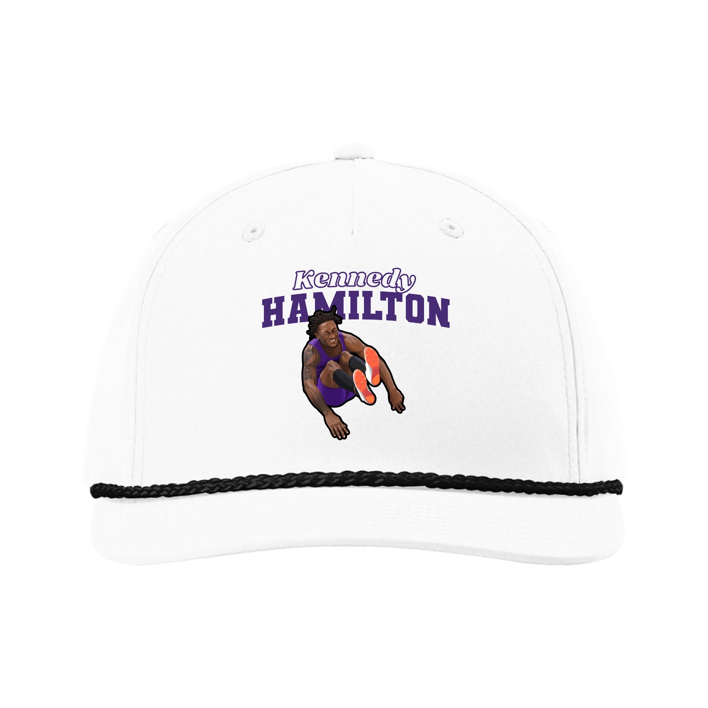 Five-Panel Classic Rope Cap — Name Arch in White