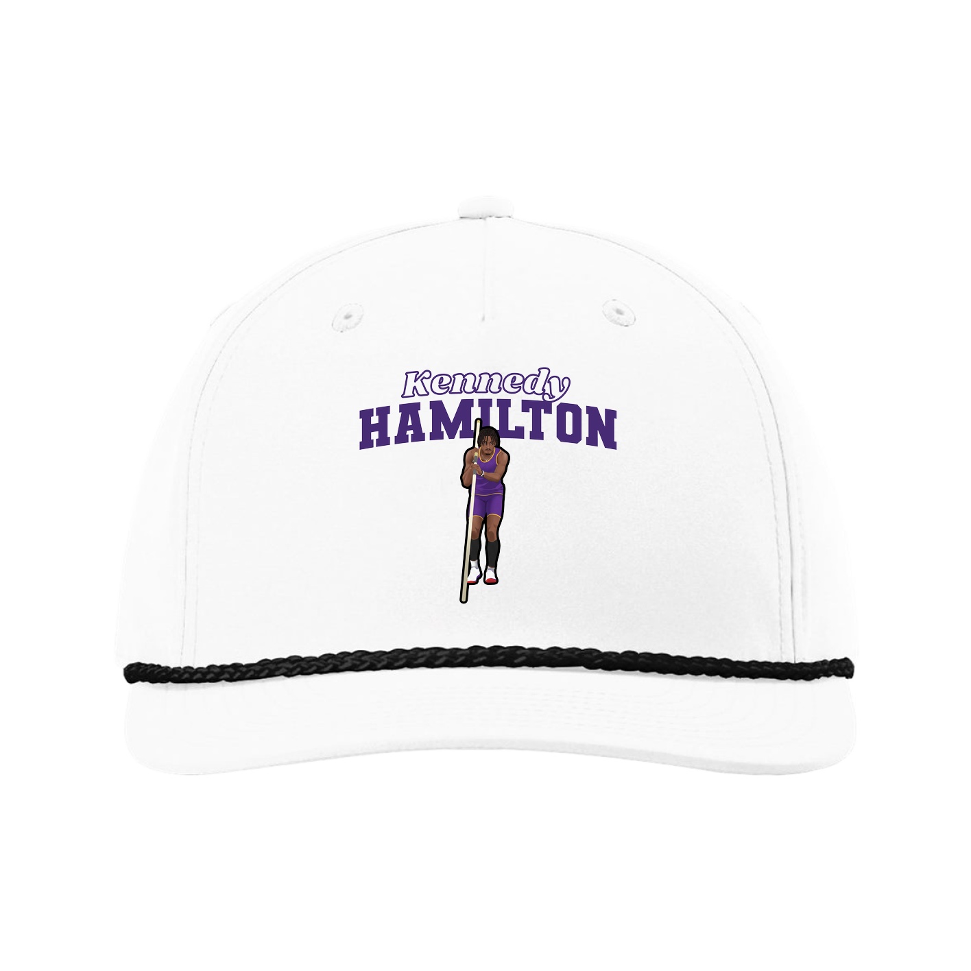 Five-Panel Classic Rope Cap — Name Arch in White