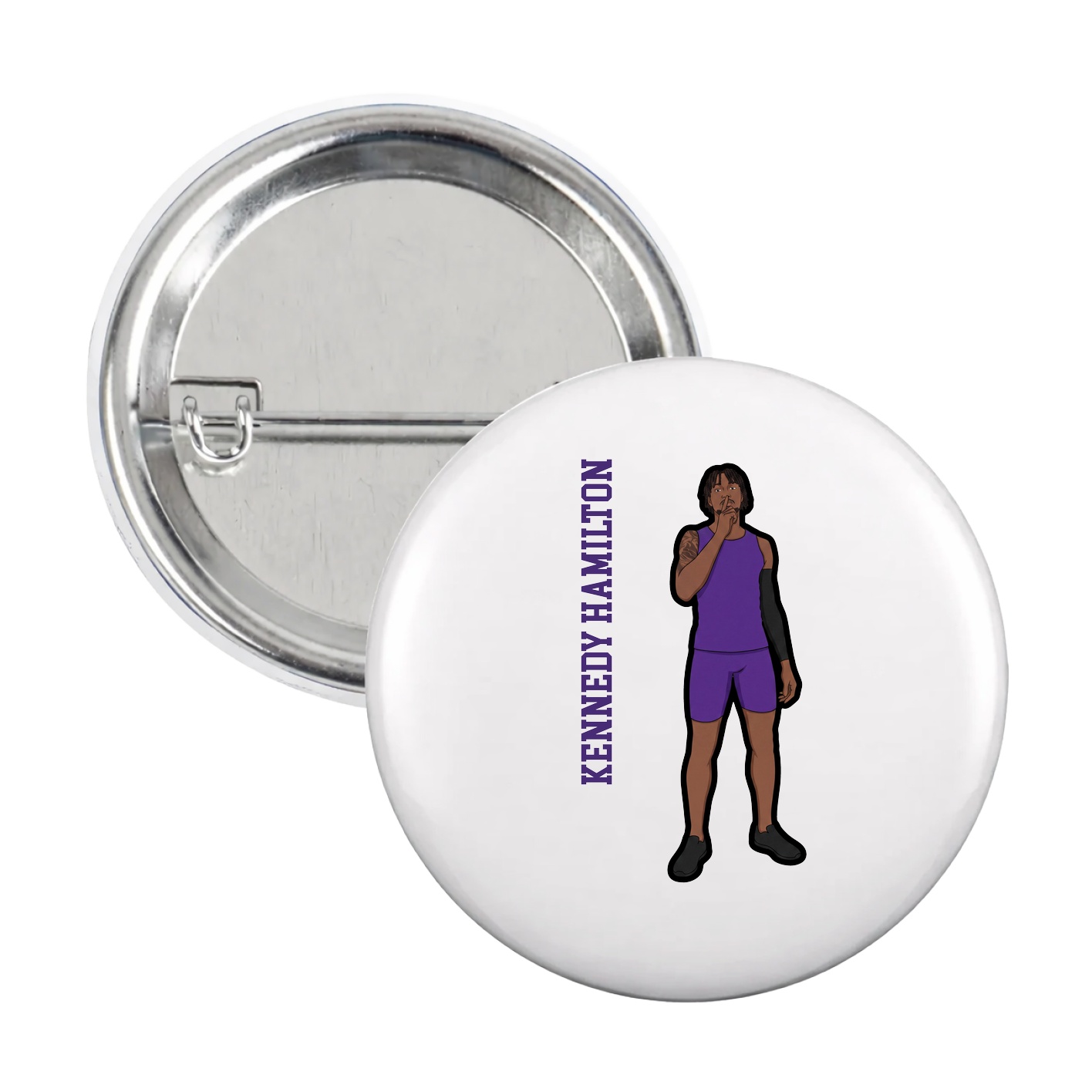 Game Day Button — Name Vertical in White