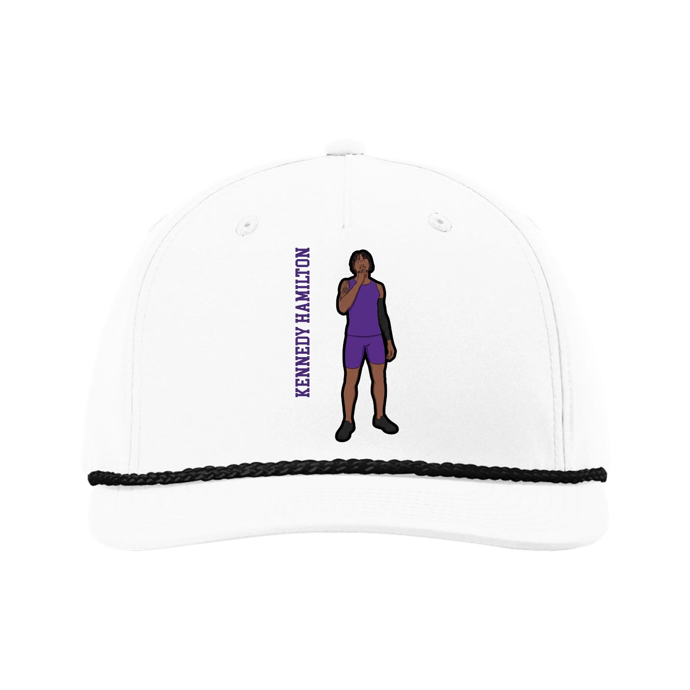 Five-Panel Classic Rope Cap — Name Vertical in White