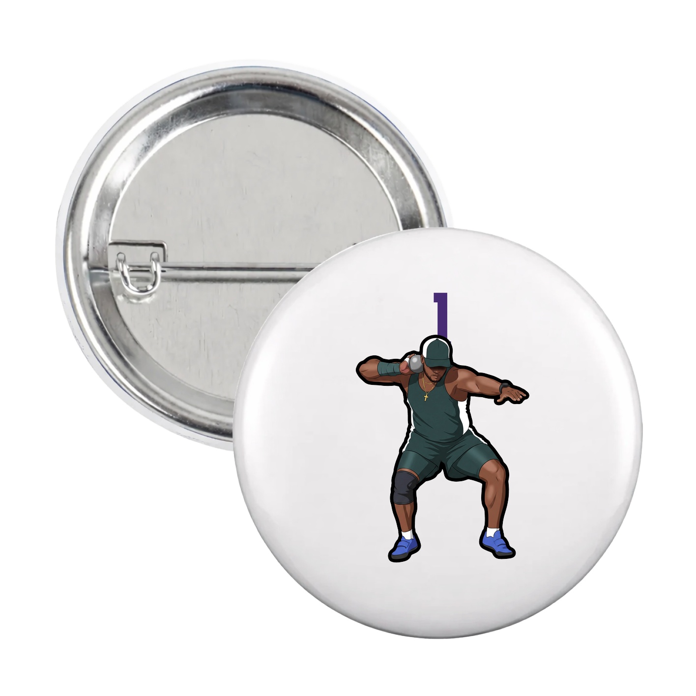 Game Day Button — Number Top in White