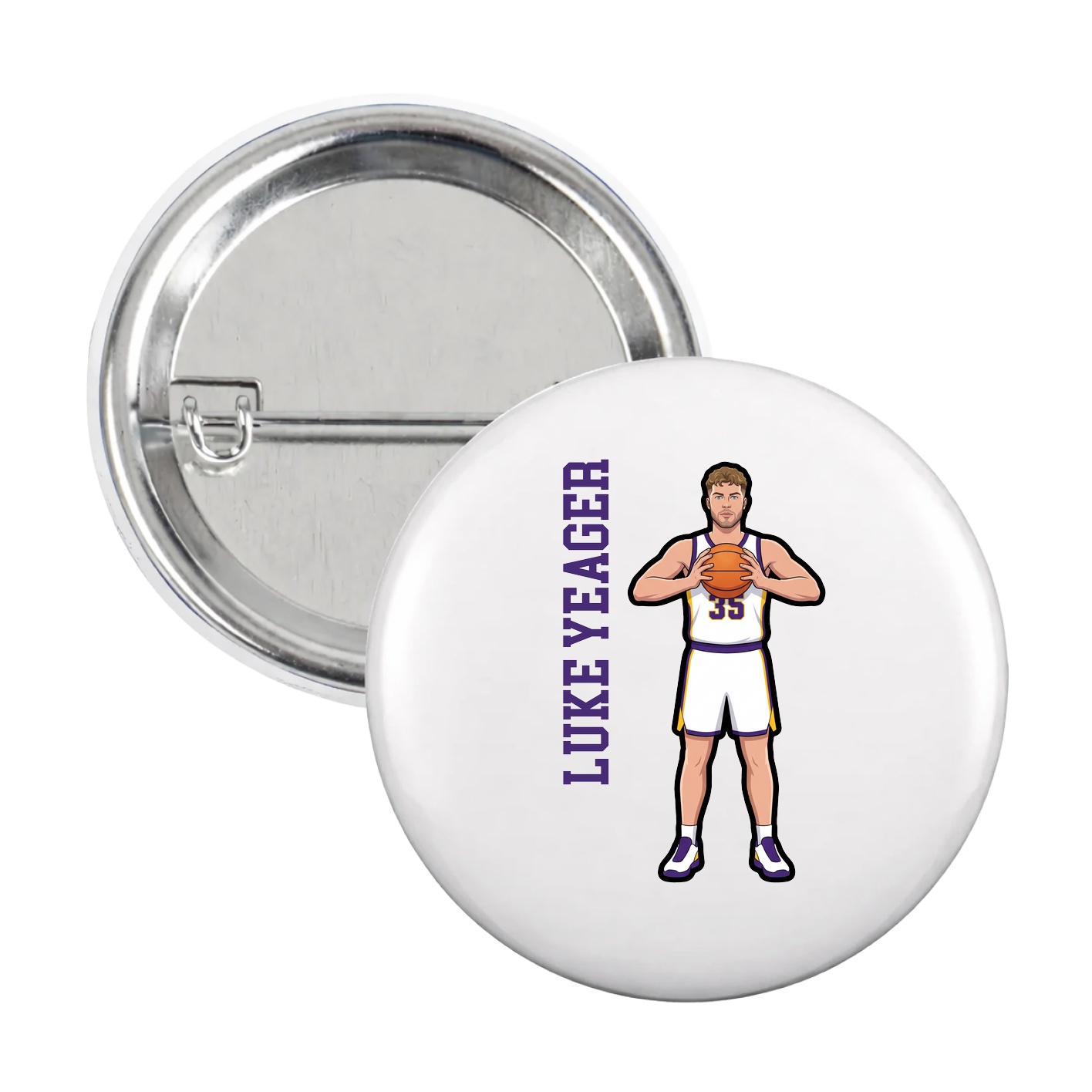 Game Day Button — Name Vertical in White