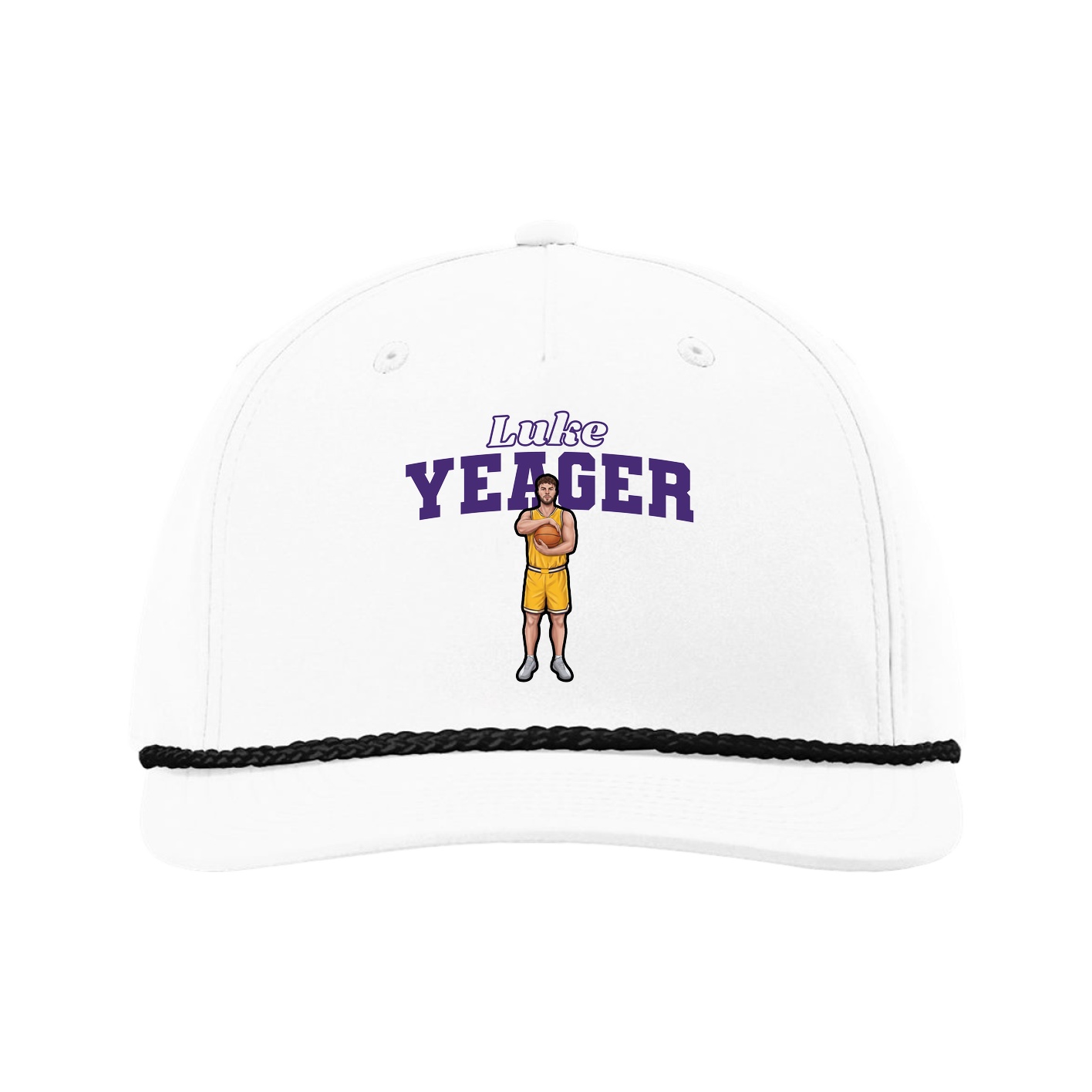 Five-Panel Classic Rope Cap — Name Arch in White