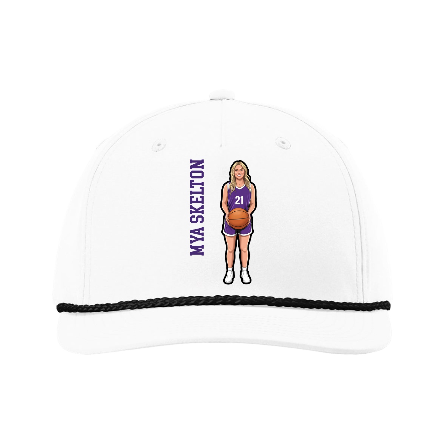 Five-Panel Classic Rope Cap — Name Vertical in White