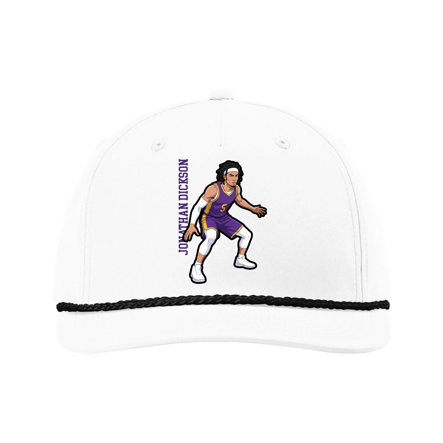 Five-Panel Classic Rope Cap — Name Vertical in White
