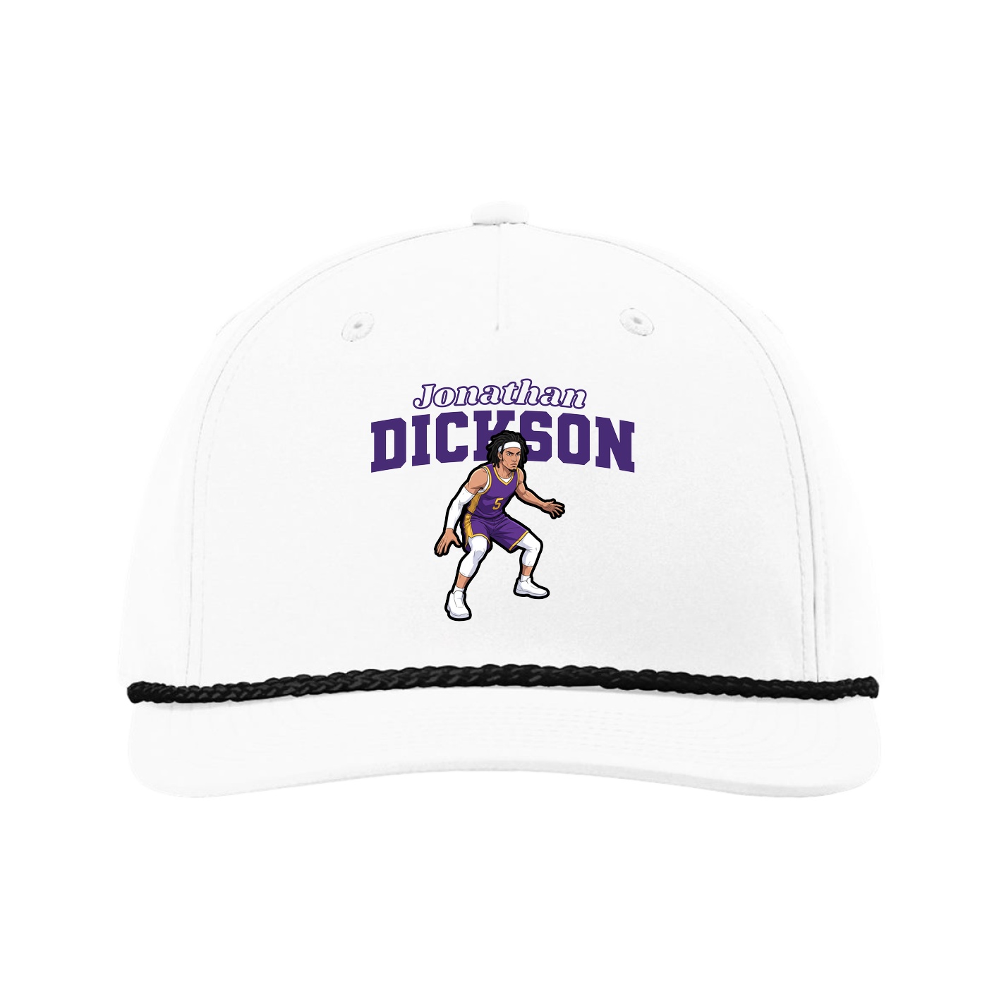 Five-Panel Classic Rope Cap — Name Arch in White