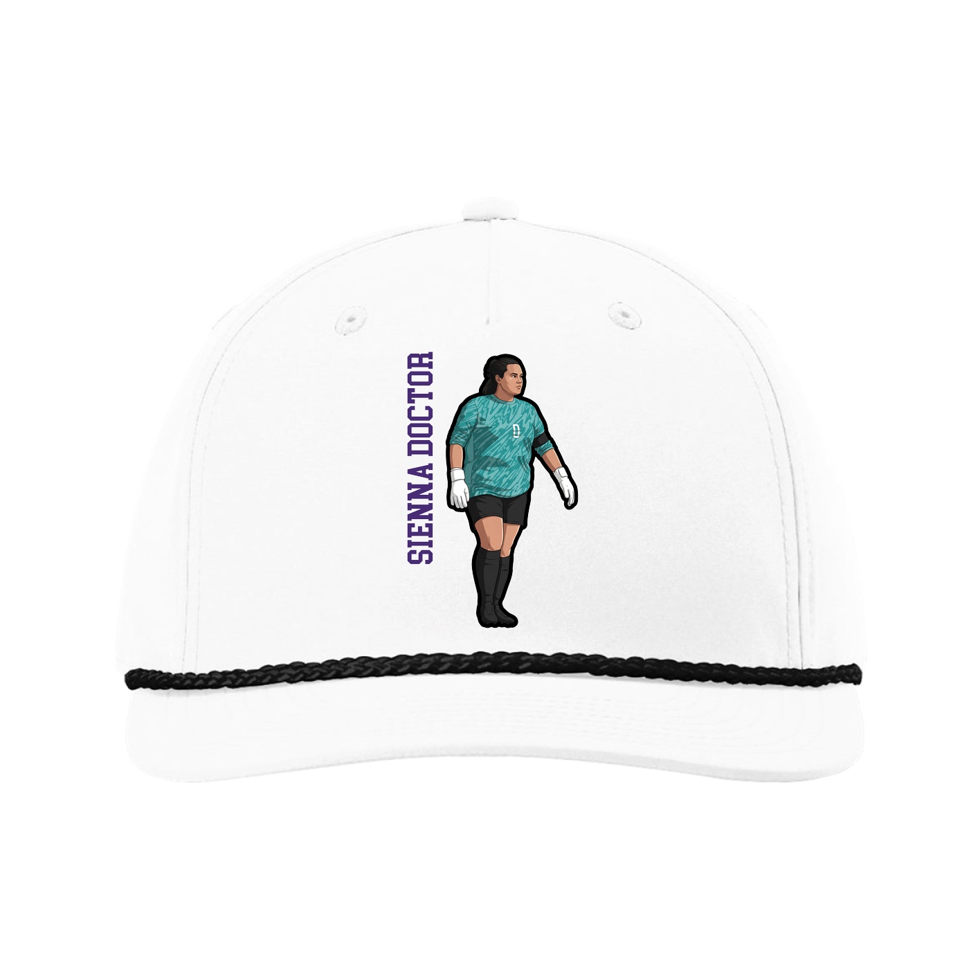 Five-Panel Classic Rope Cap — Name Vertical in White