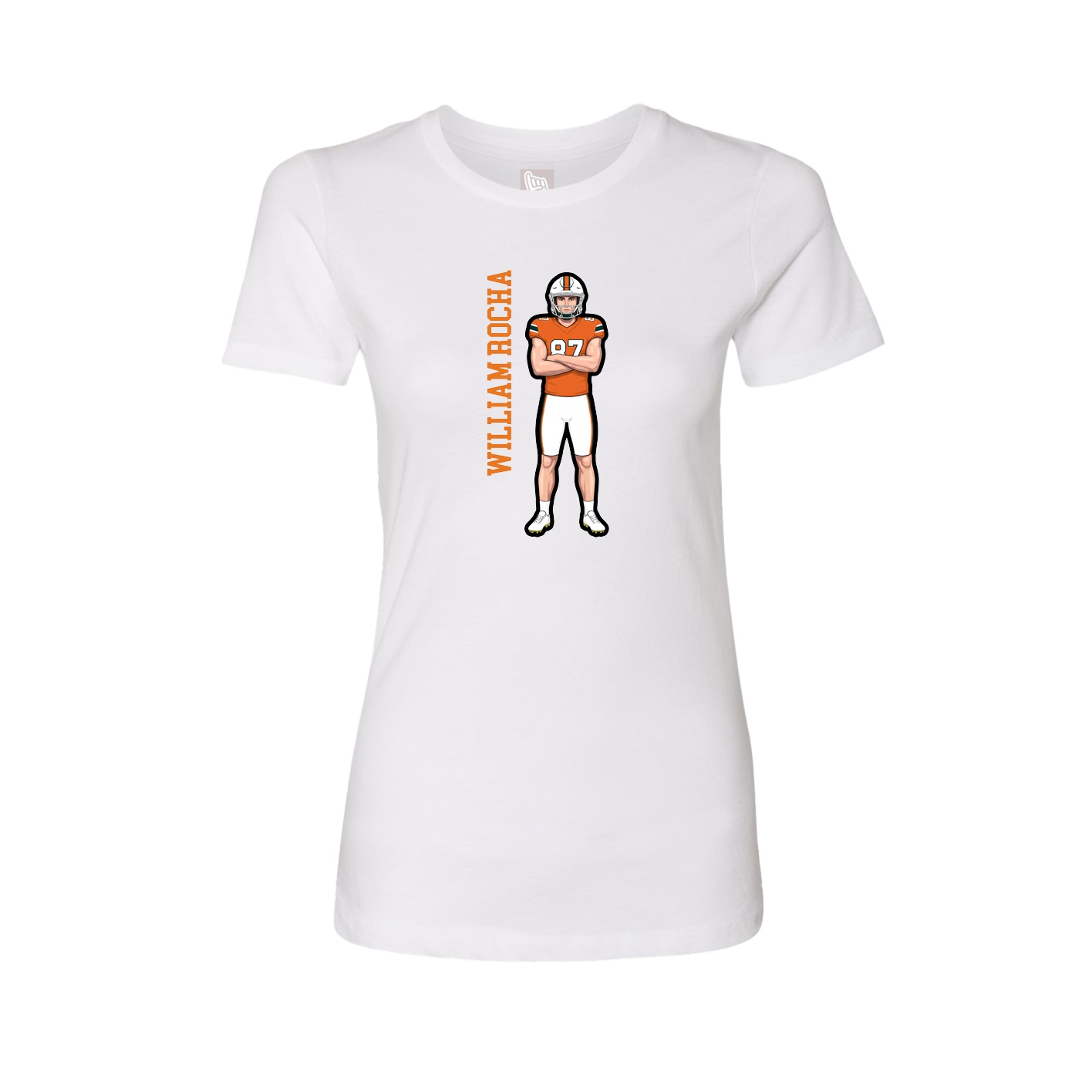 Fitted Women's Tee — Name Vertical in White