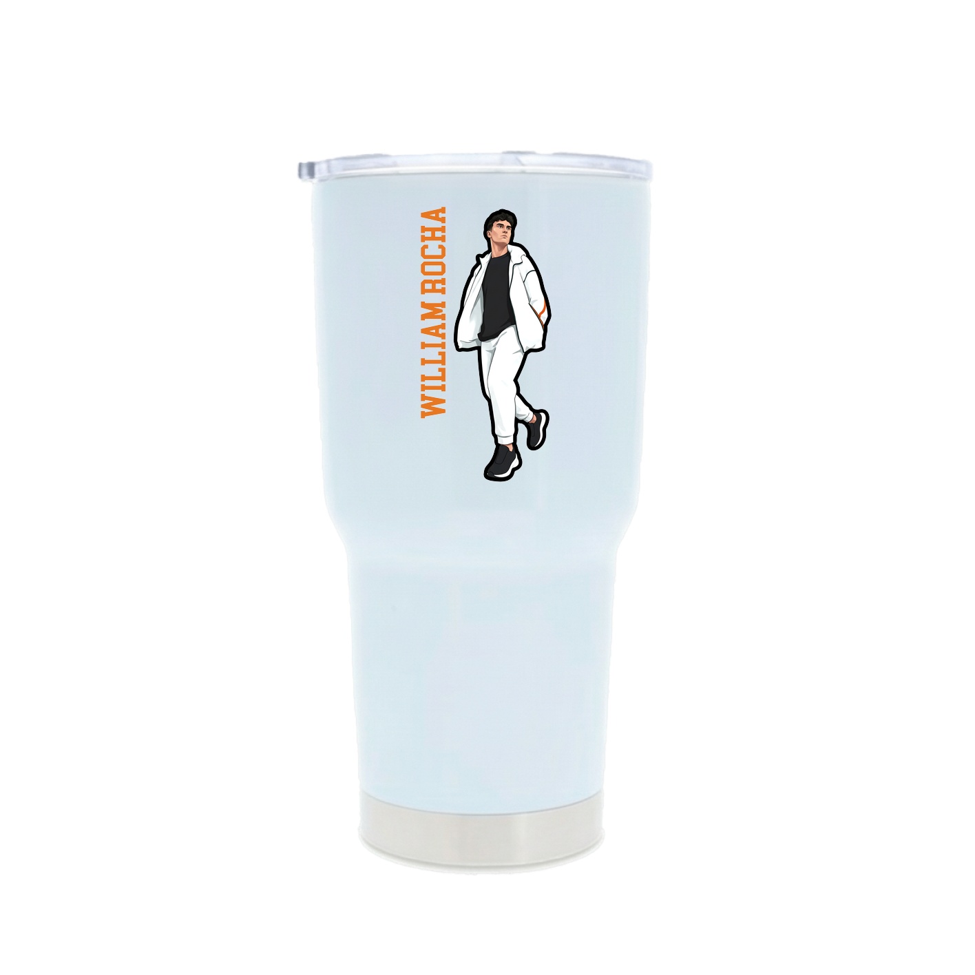 30oz Stainless Steel Tumbler — Name Vertical in White