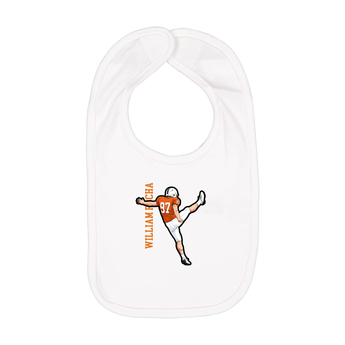Infant Bib — Name Vertical in White