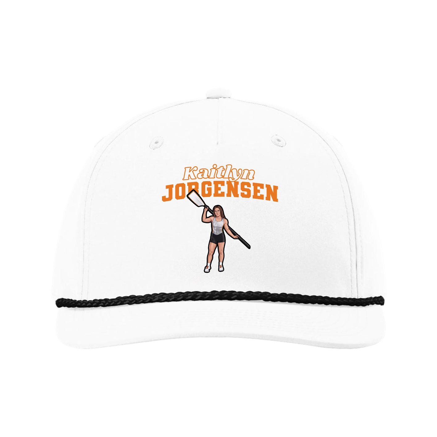 Five-Panel Classic Rope Cap — Name Arch in White
