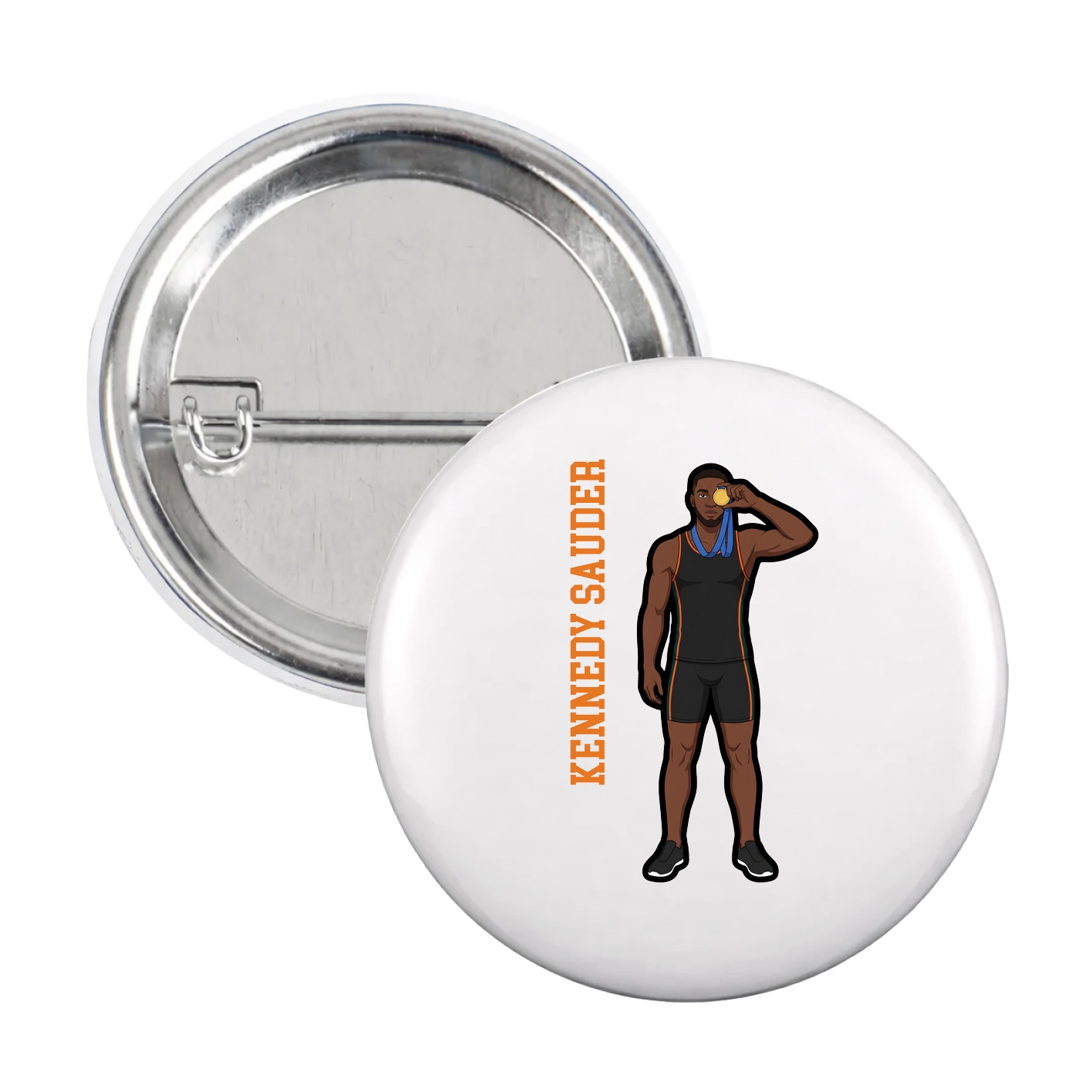 Game Day Button — Name Vertical in White