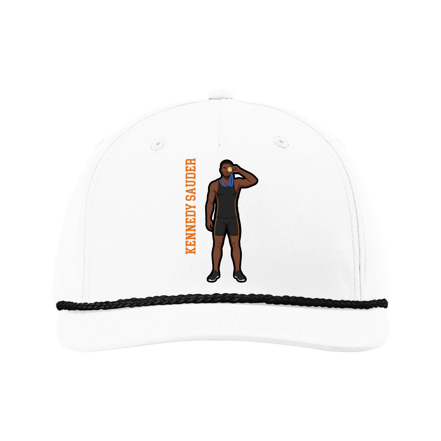 Five-Panel Classic Rope Cap — Name Vertical in White