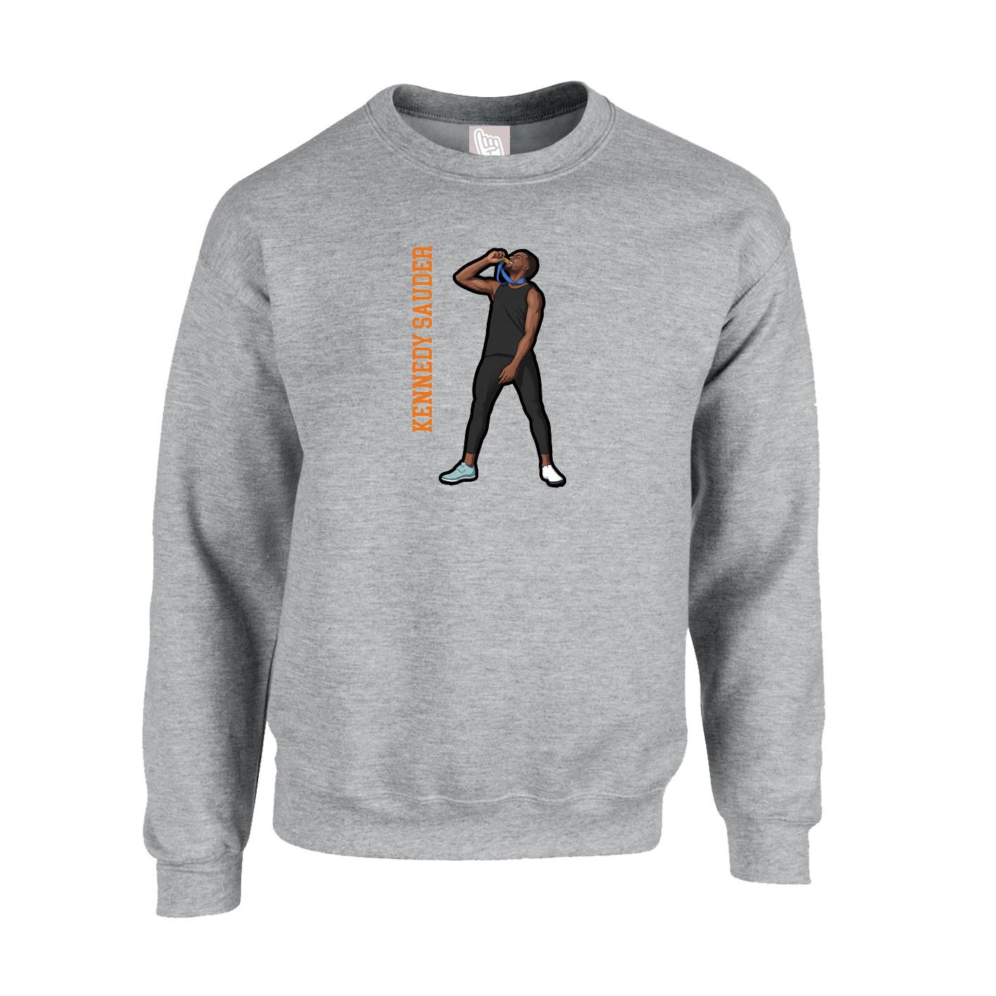 Fleece Crew — Name Vertical in Grey
