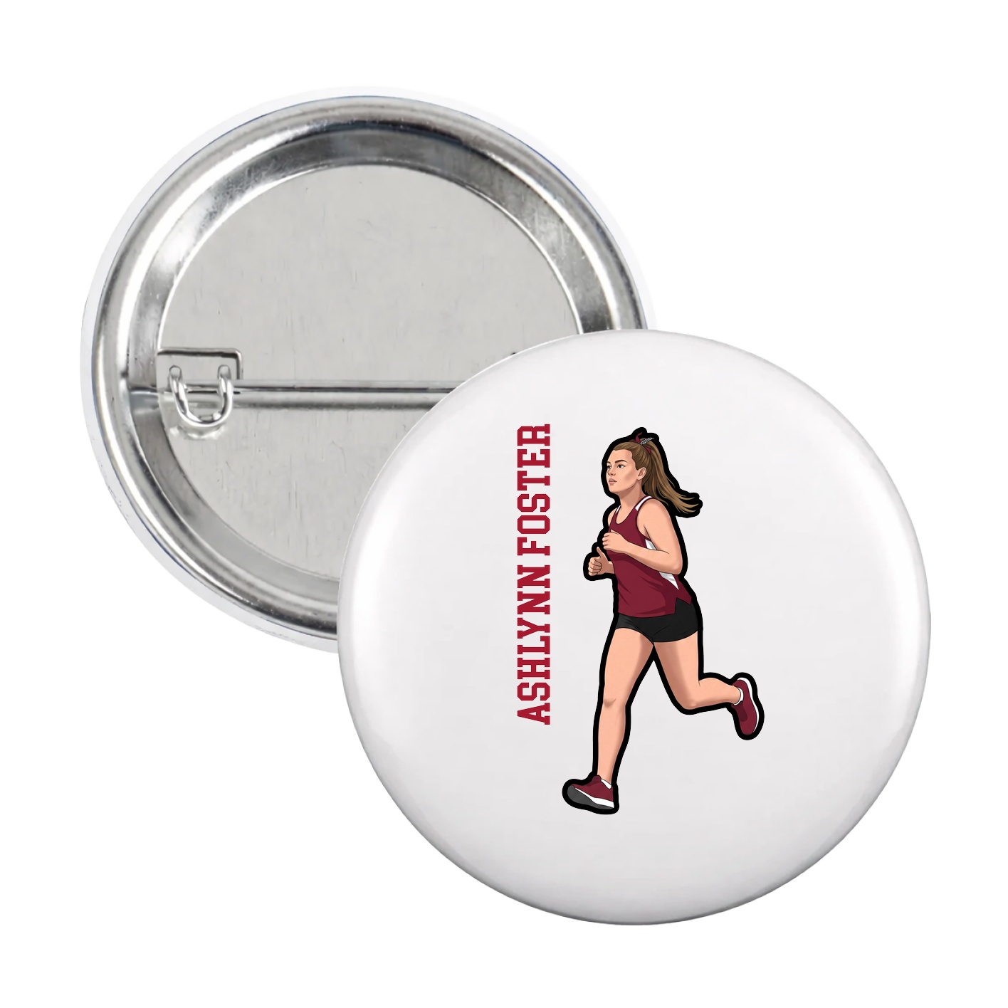 Game Day Button — Name Vertical in White