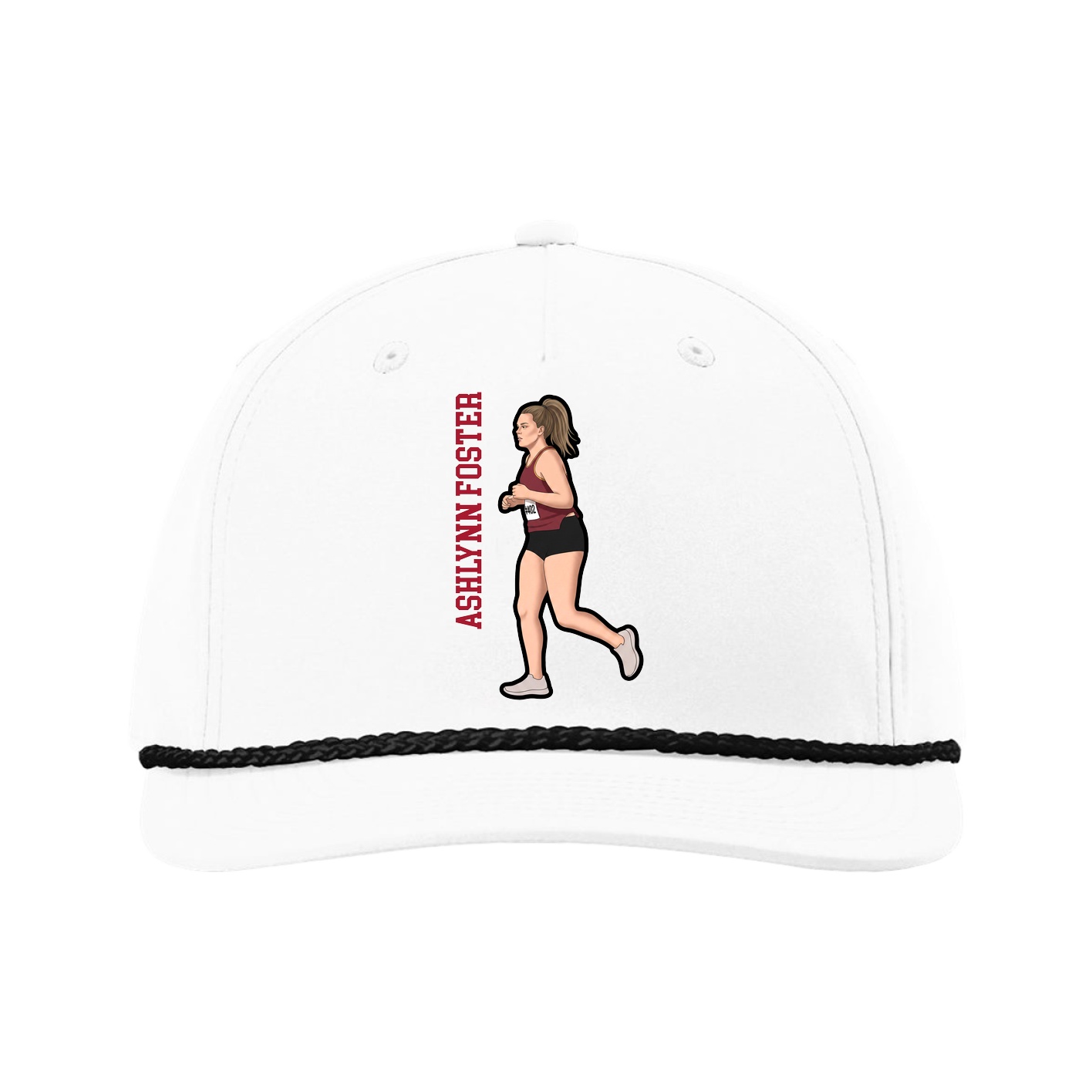 Five-Panel Classic Rope Cap — Name Vertical in White