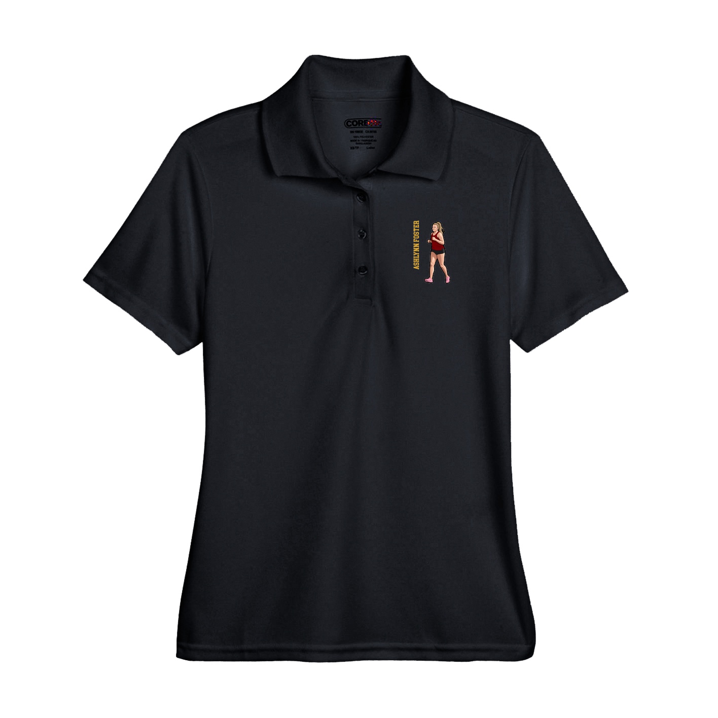 Performance Polo — Name Vertical in Black