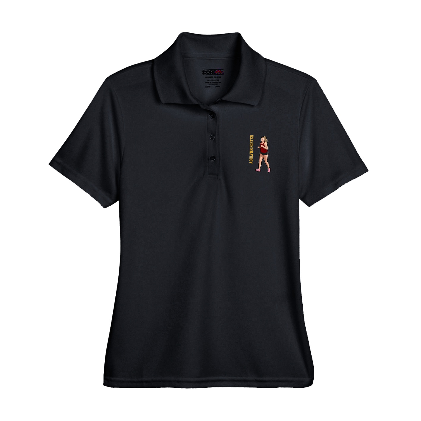 Womens Performance Polo — Name Vertical in Black